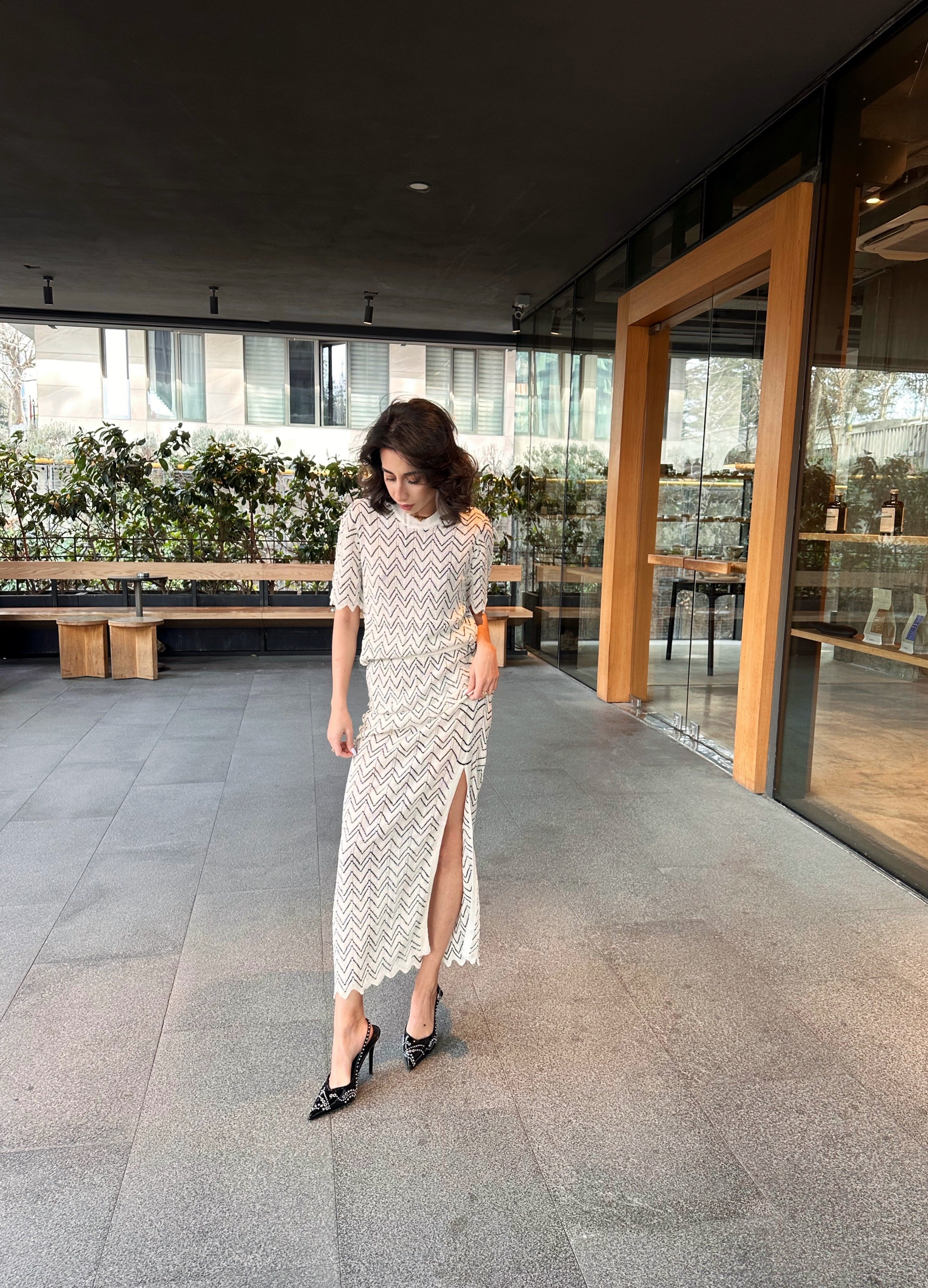 Desenli Etek Triko Takım