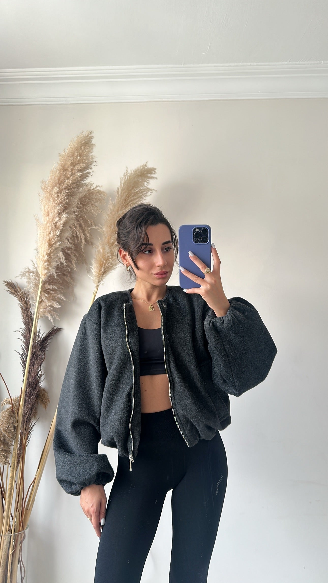 Kürk Detaylı Kaşe Bomber Ceket