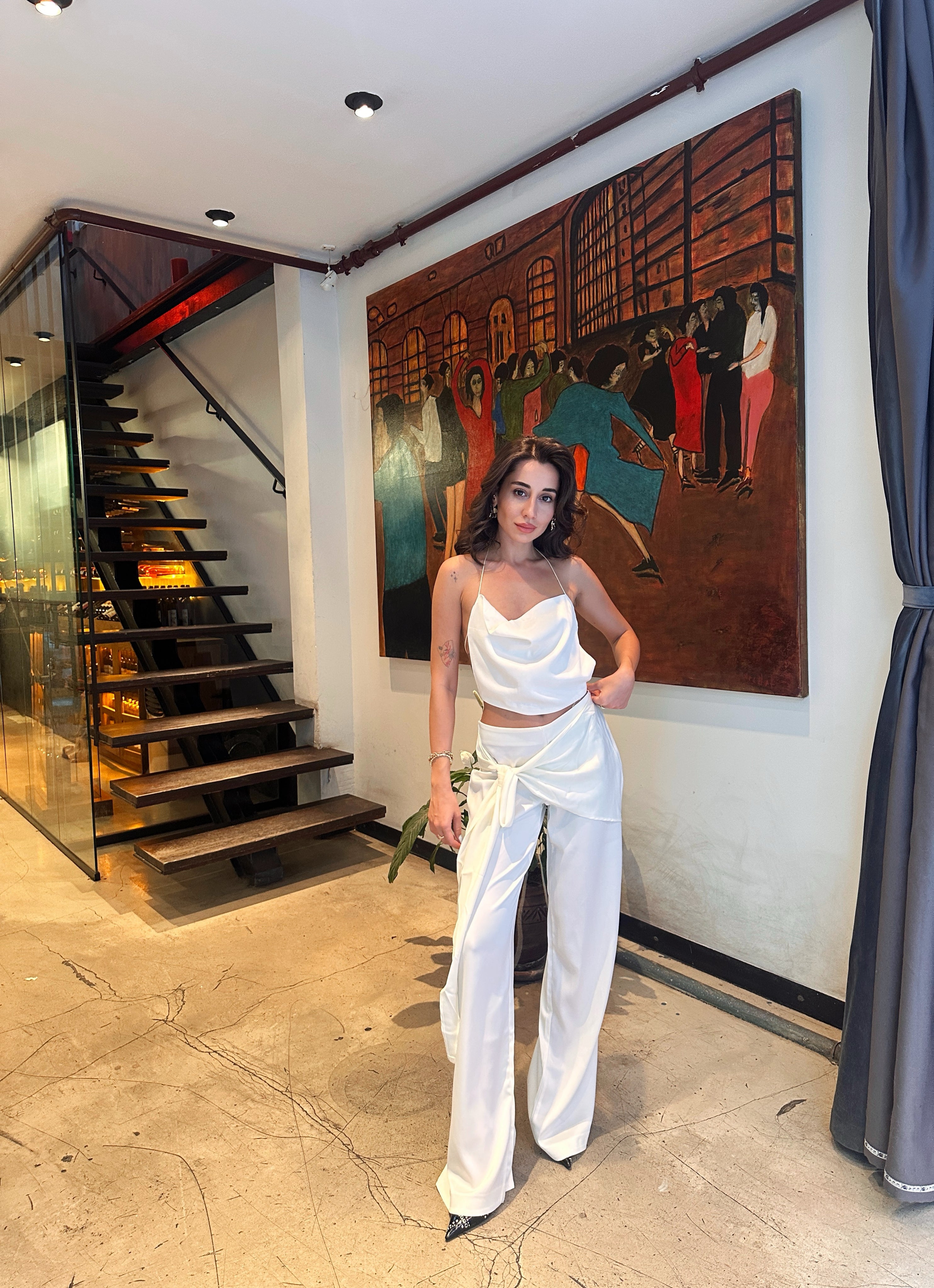 Saten Önden Bağlamalı Pantolon