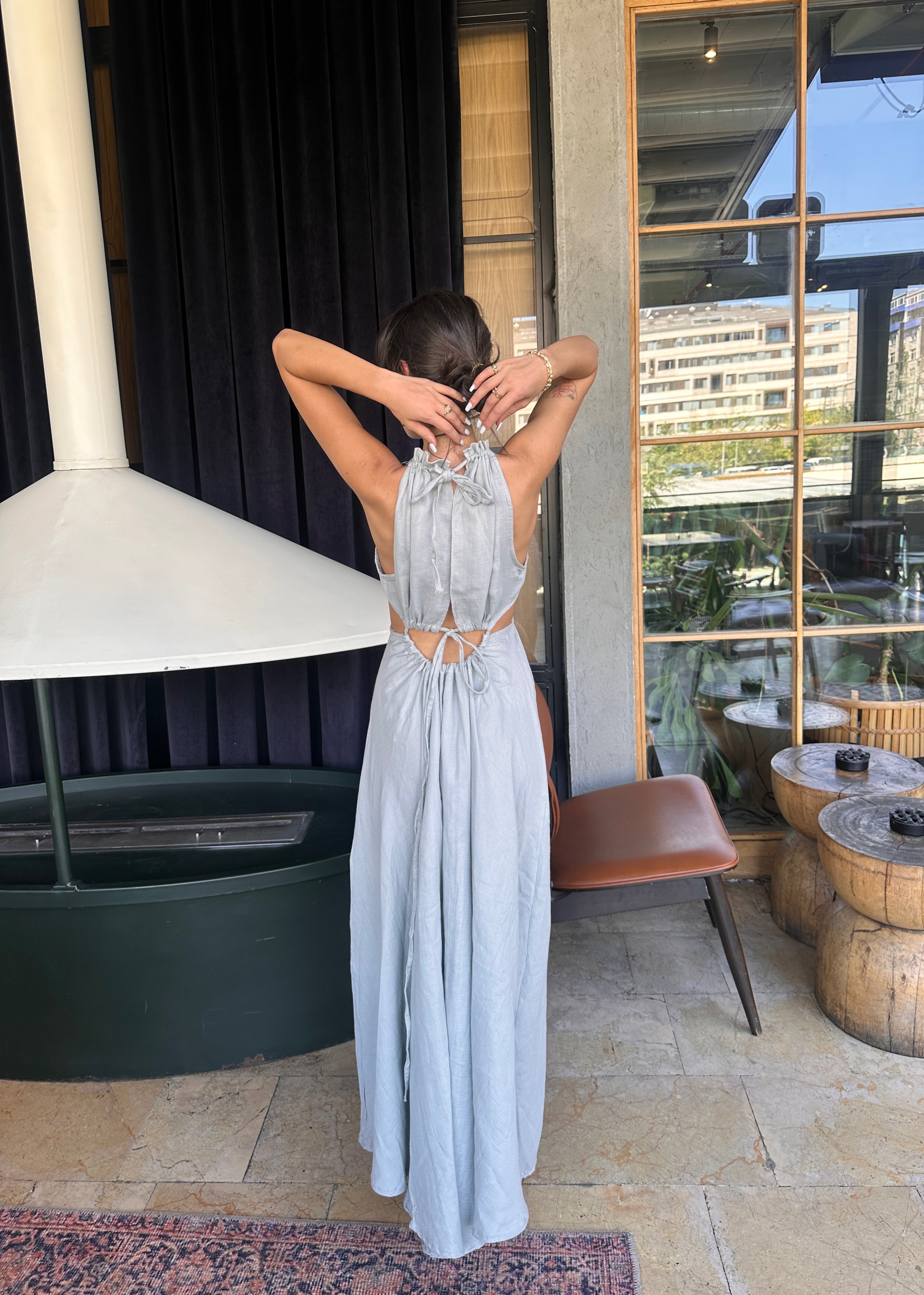 Dekolteli Maxi Müslin Elbise