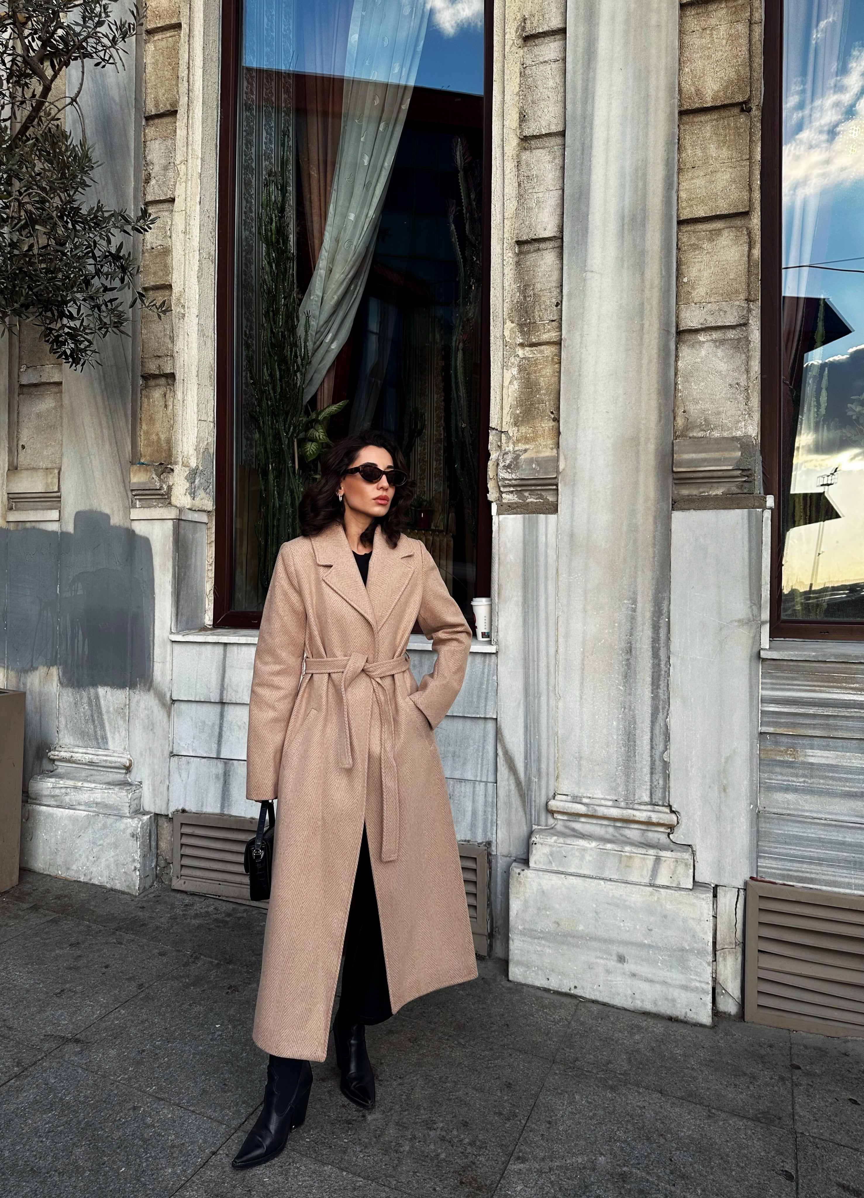 Balık Sırtı Camel Kaşe Kaban