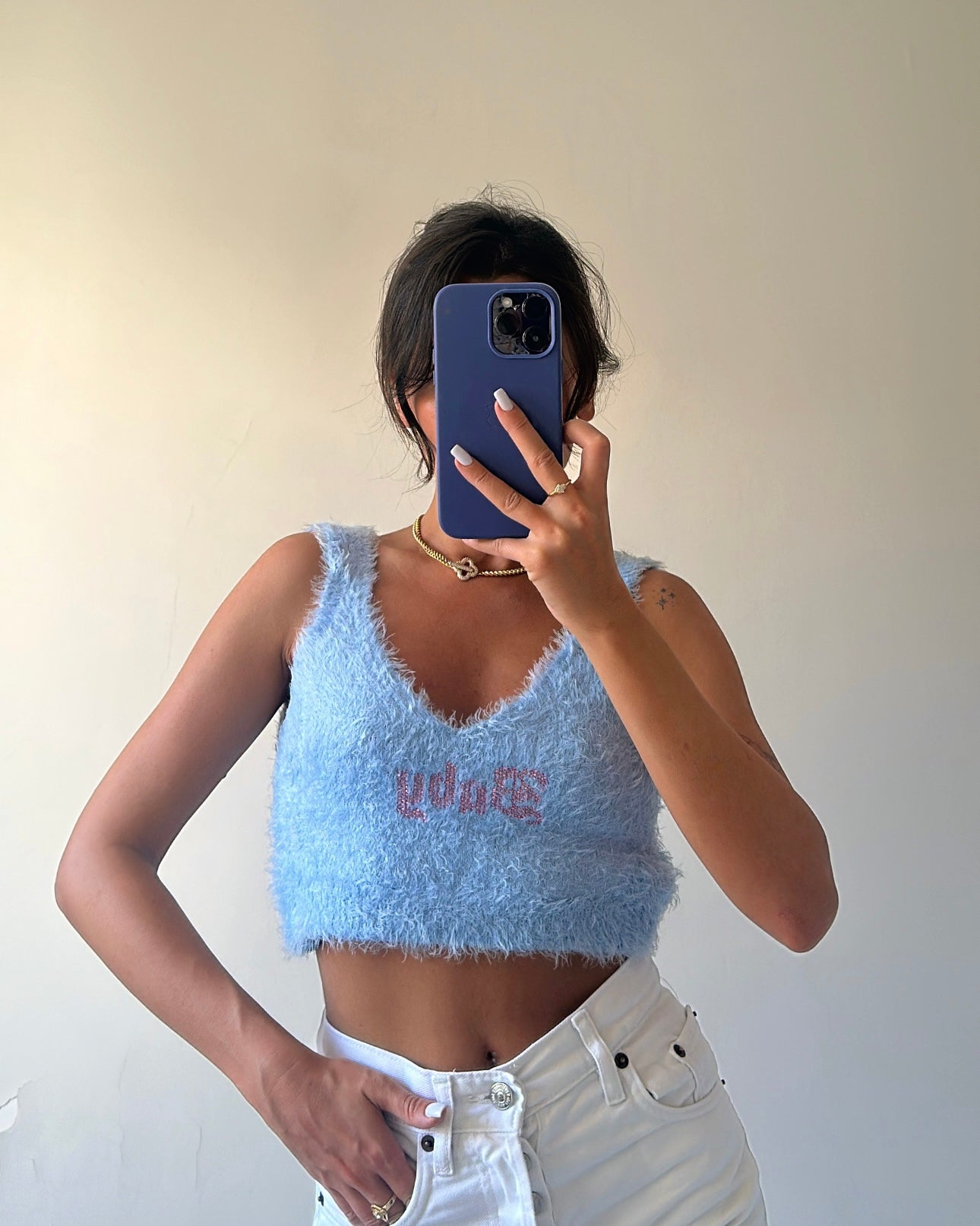 Baby Tüylü Taşlı Crop