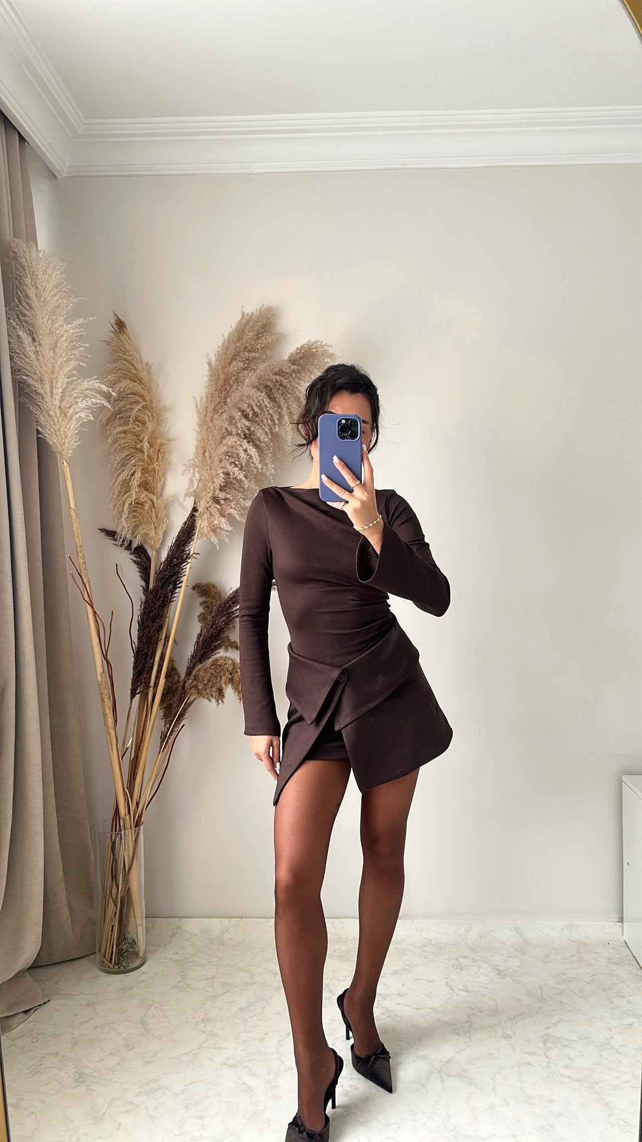 Tasarım Mini Kahve Elbise