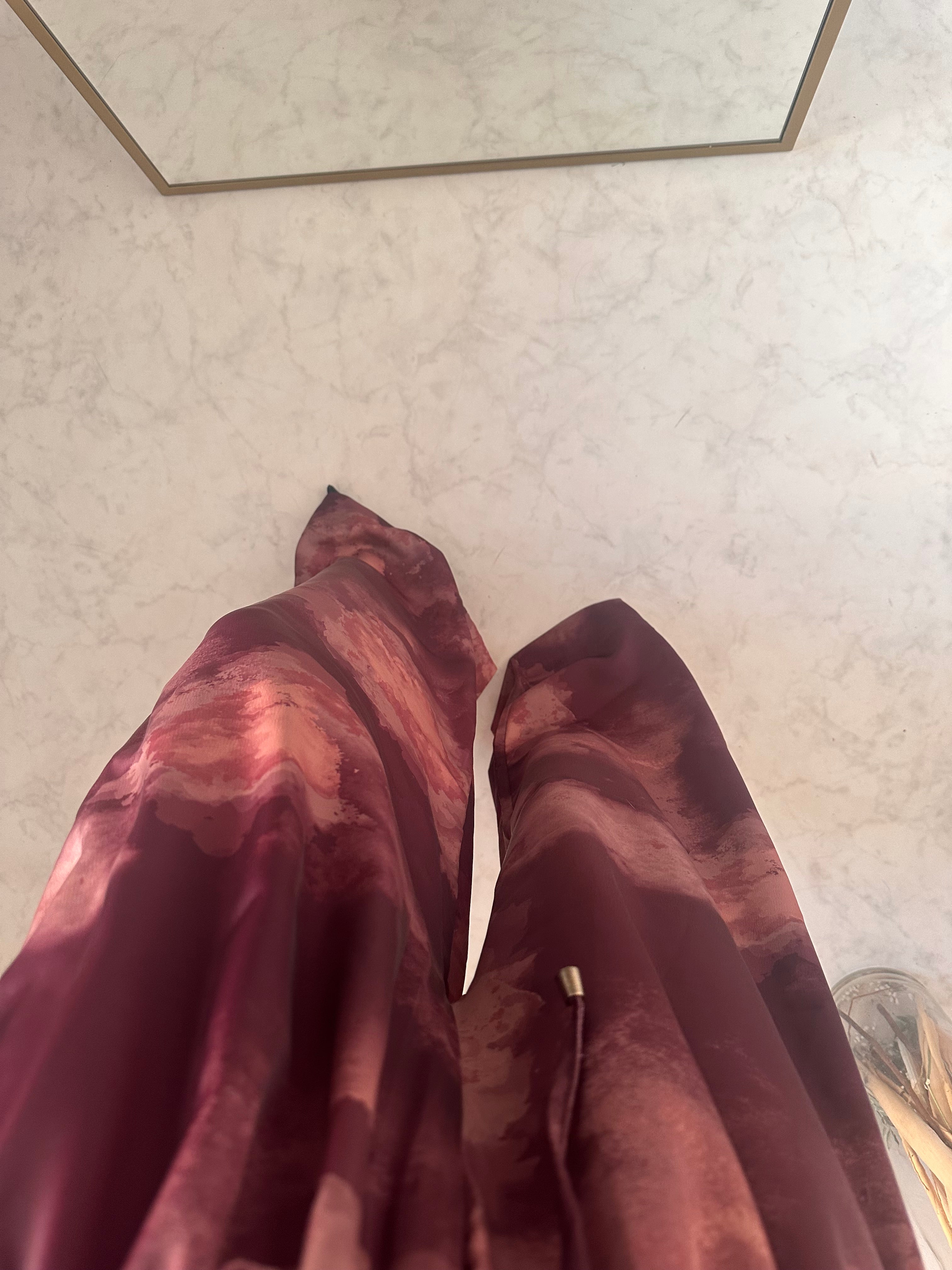 Desenli Saten Pantolon