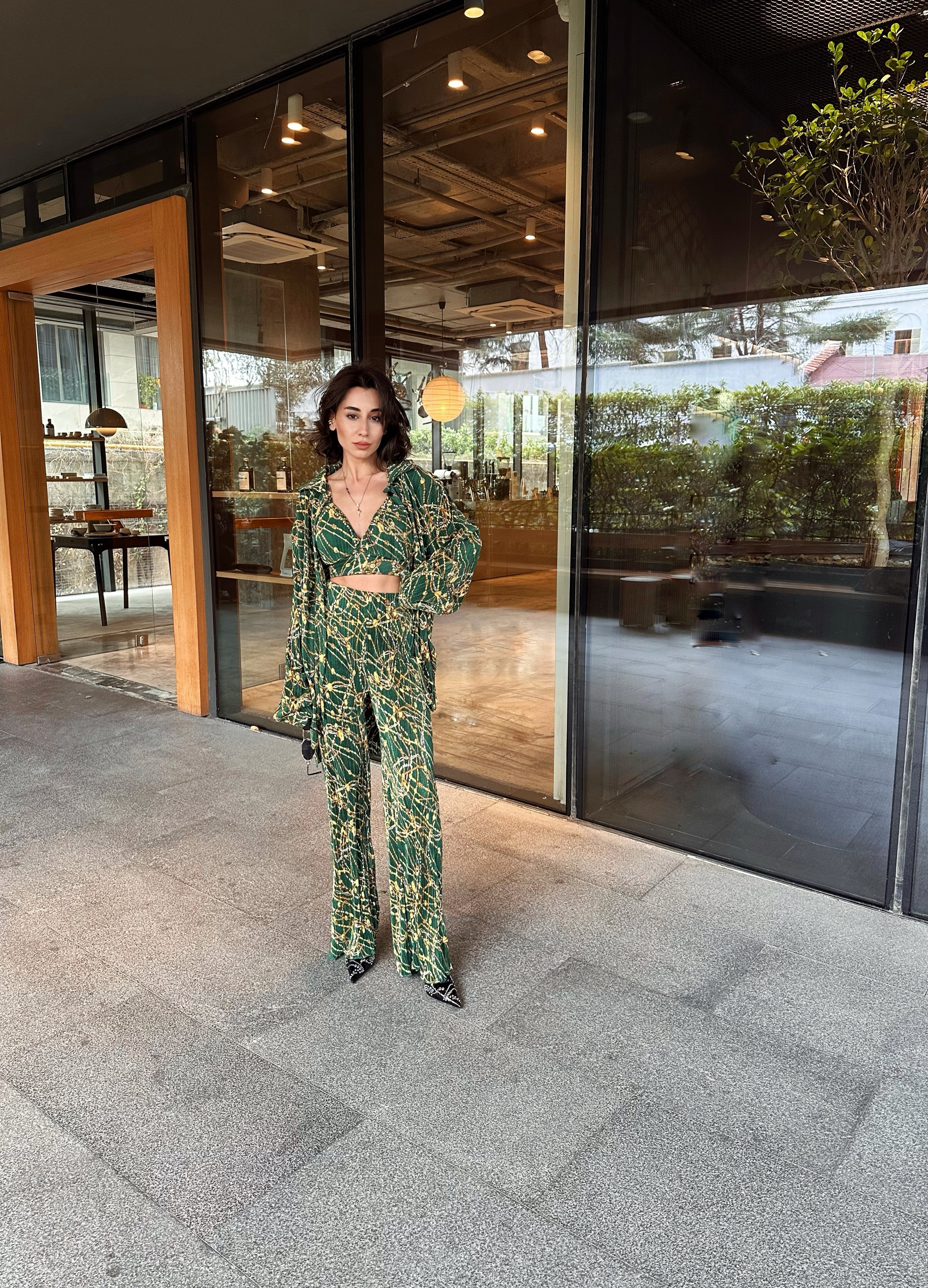 Büstiyer Gömlek Desenli Takım