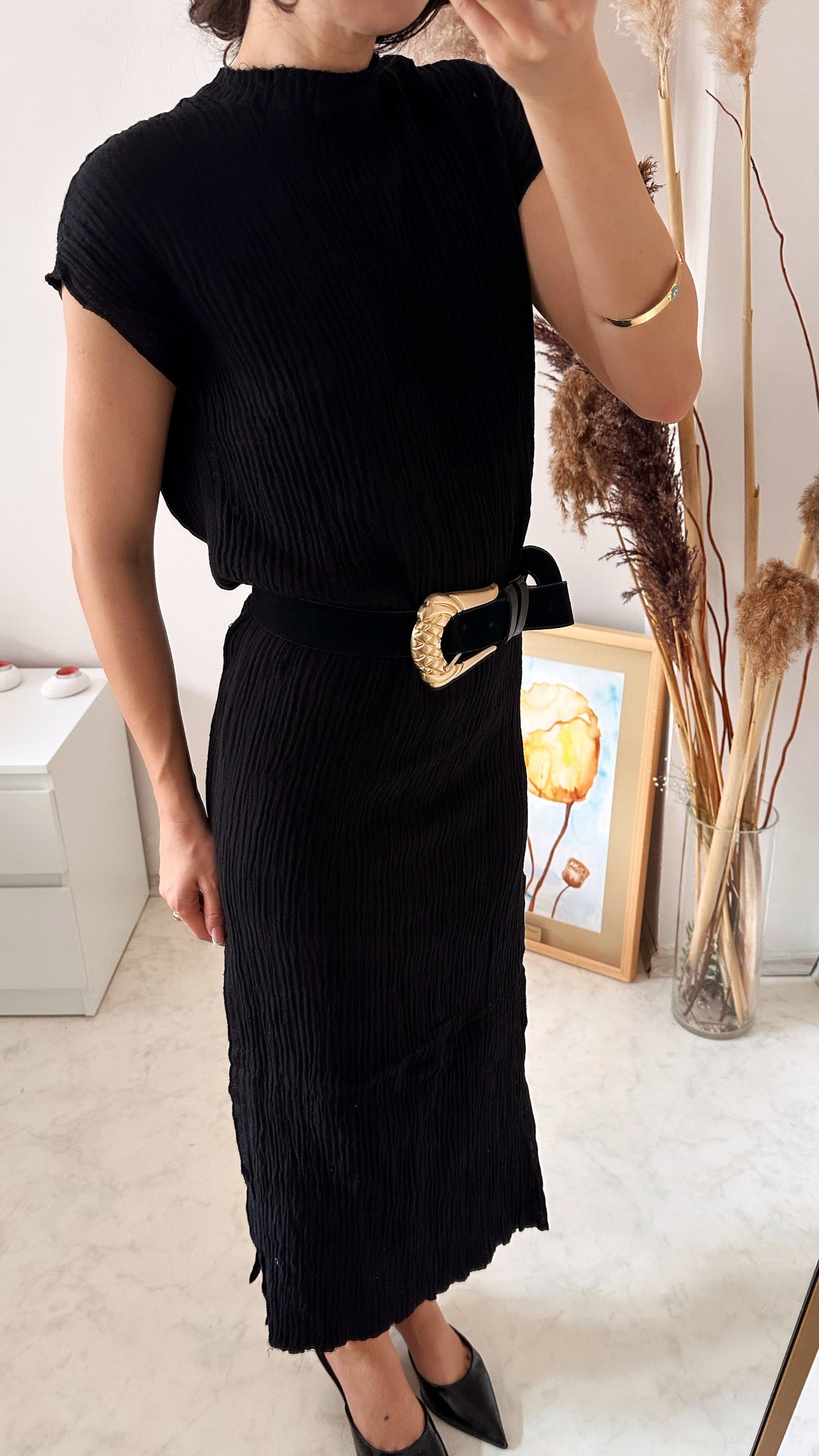 Yırtmaç Detaylı  Müslin Elbise