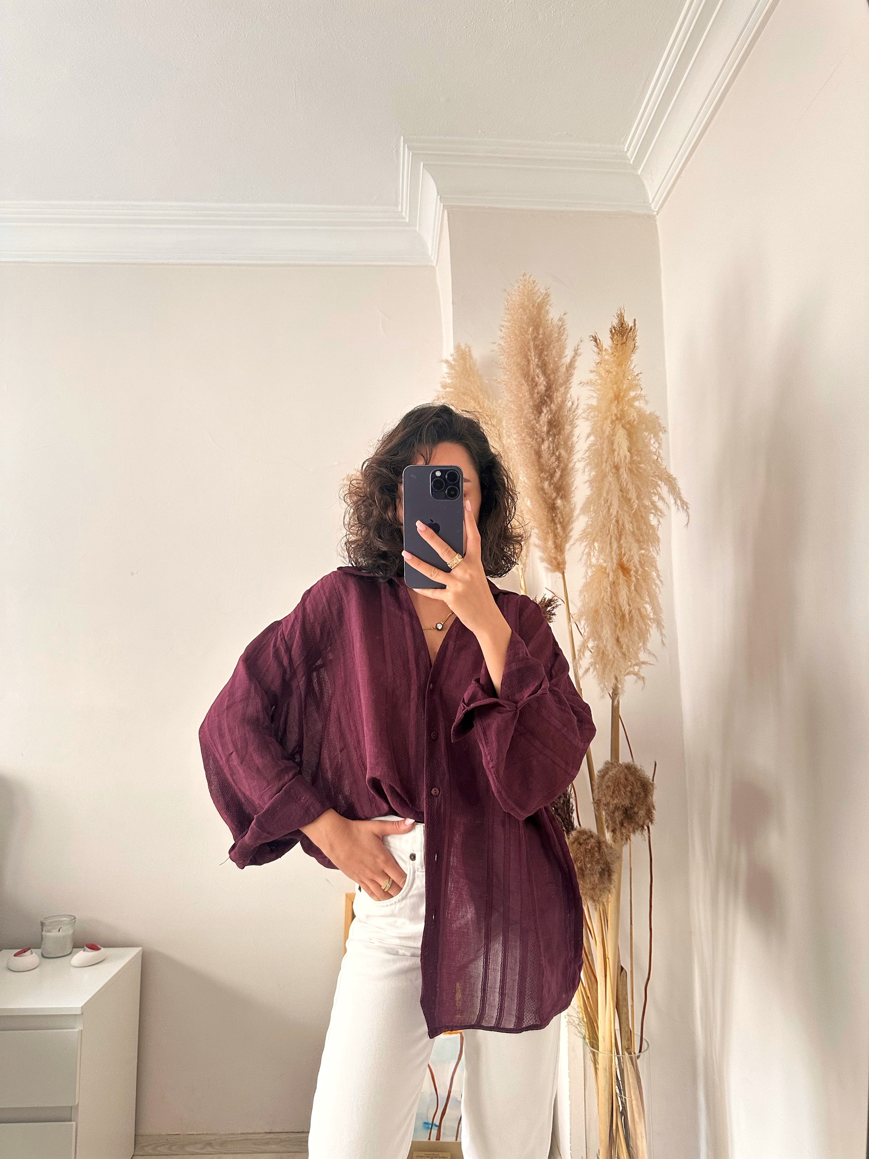 Oversize Şerit Detaylı Gömlek