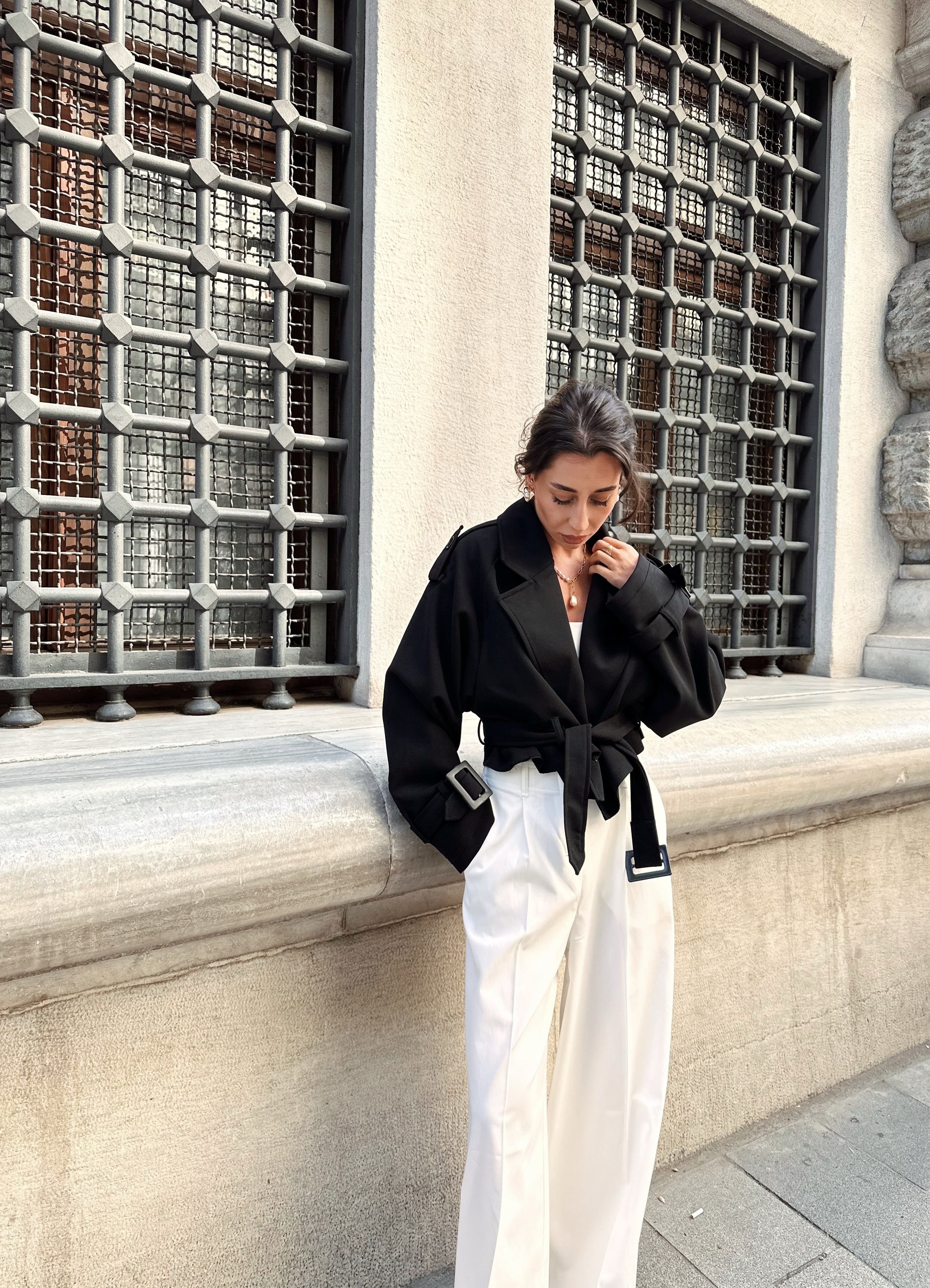 Kuşaklı Crop Ceket