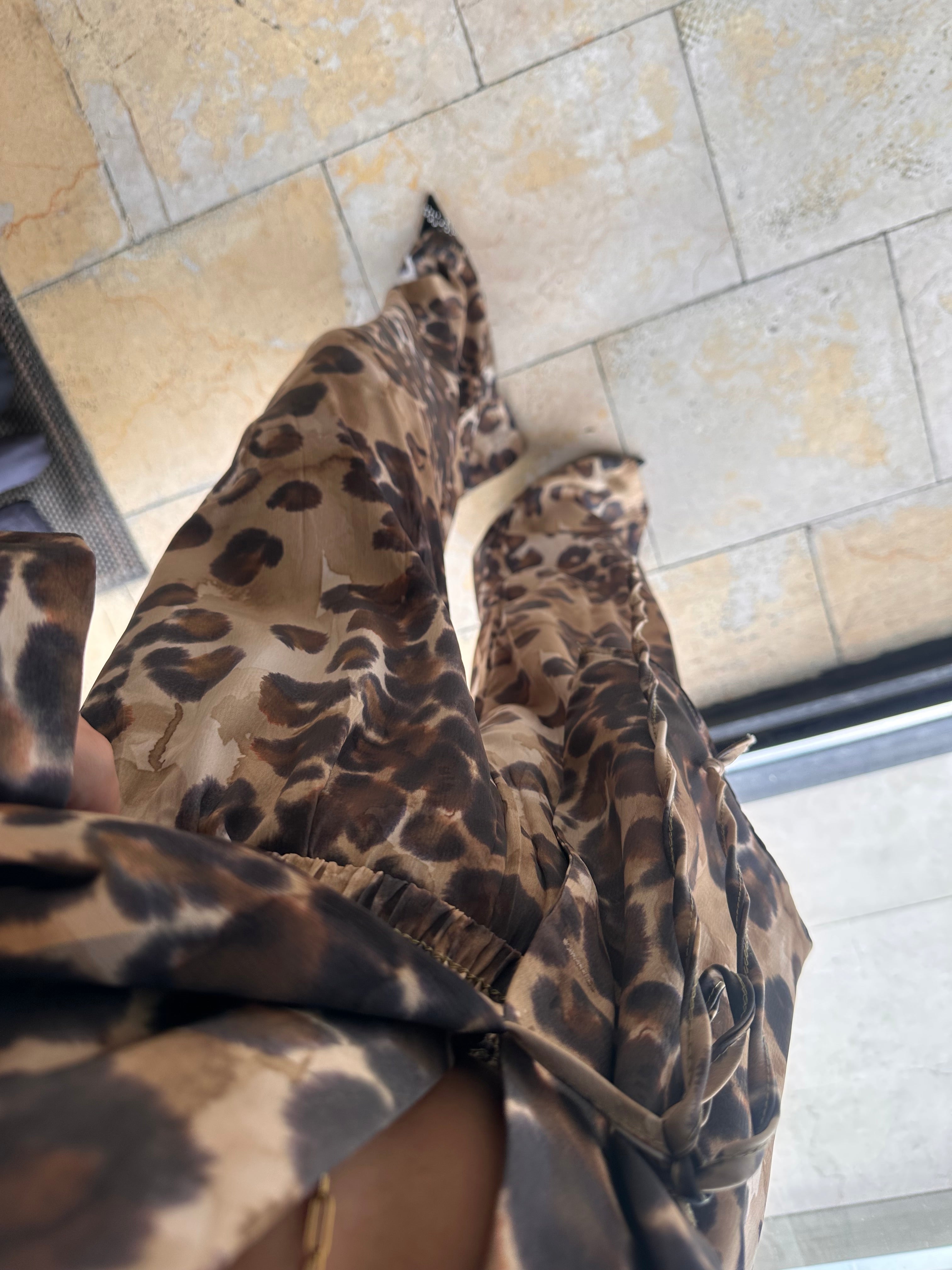 Leopar Desenli Saten Kruvaze Takım