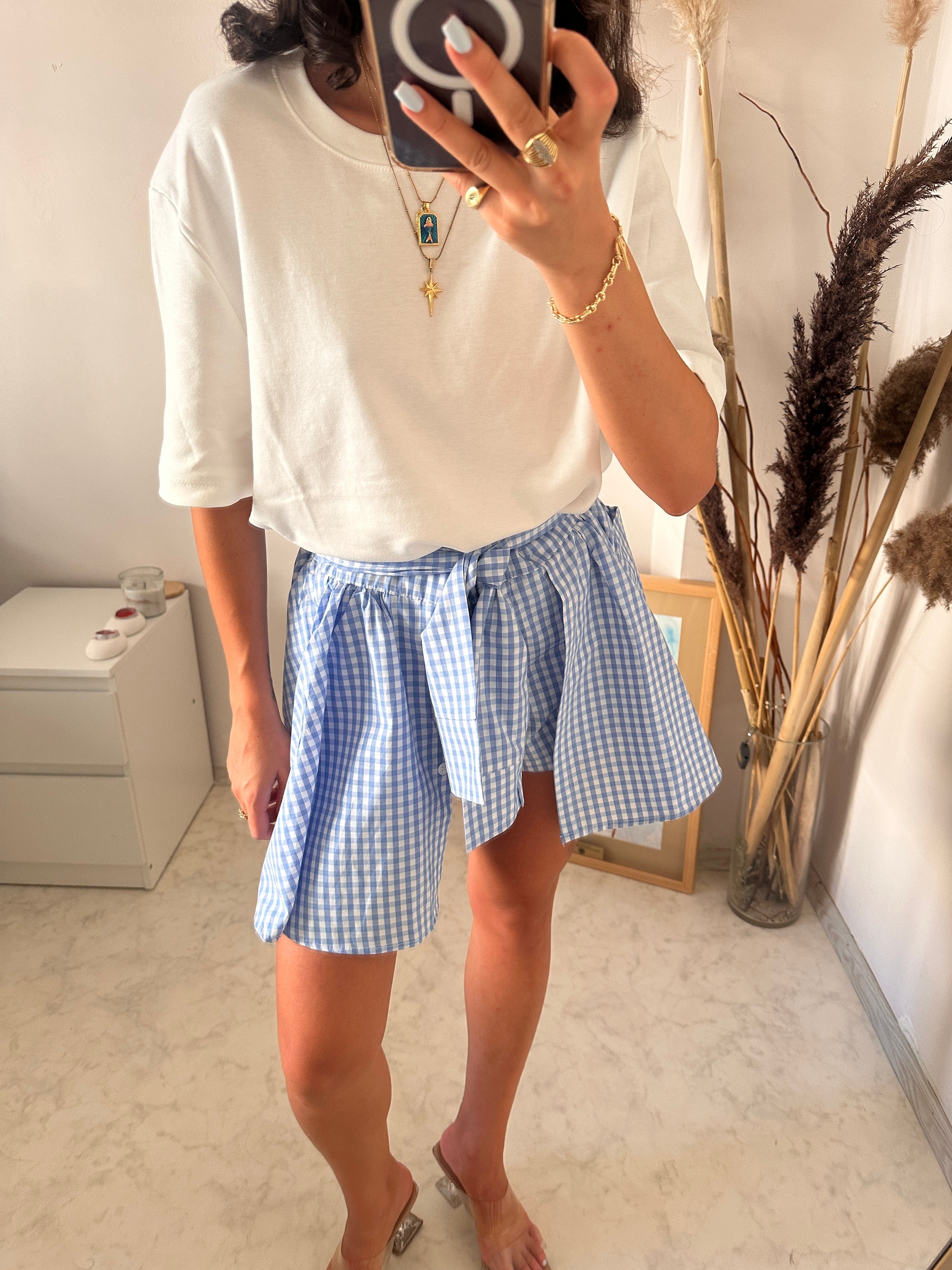 Gingham Bağlamalı Şortlu Etek