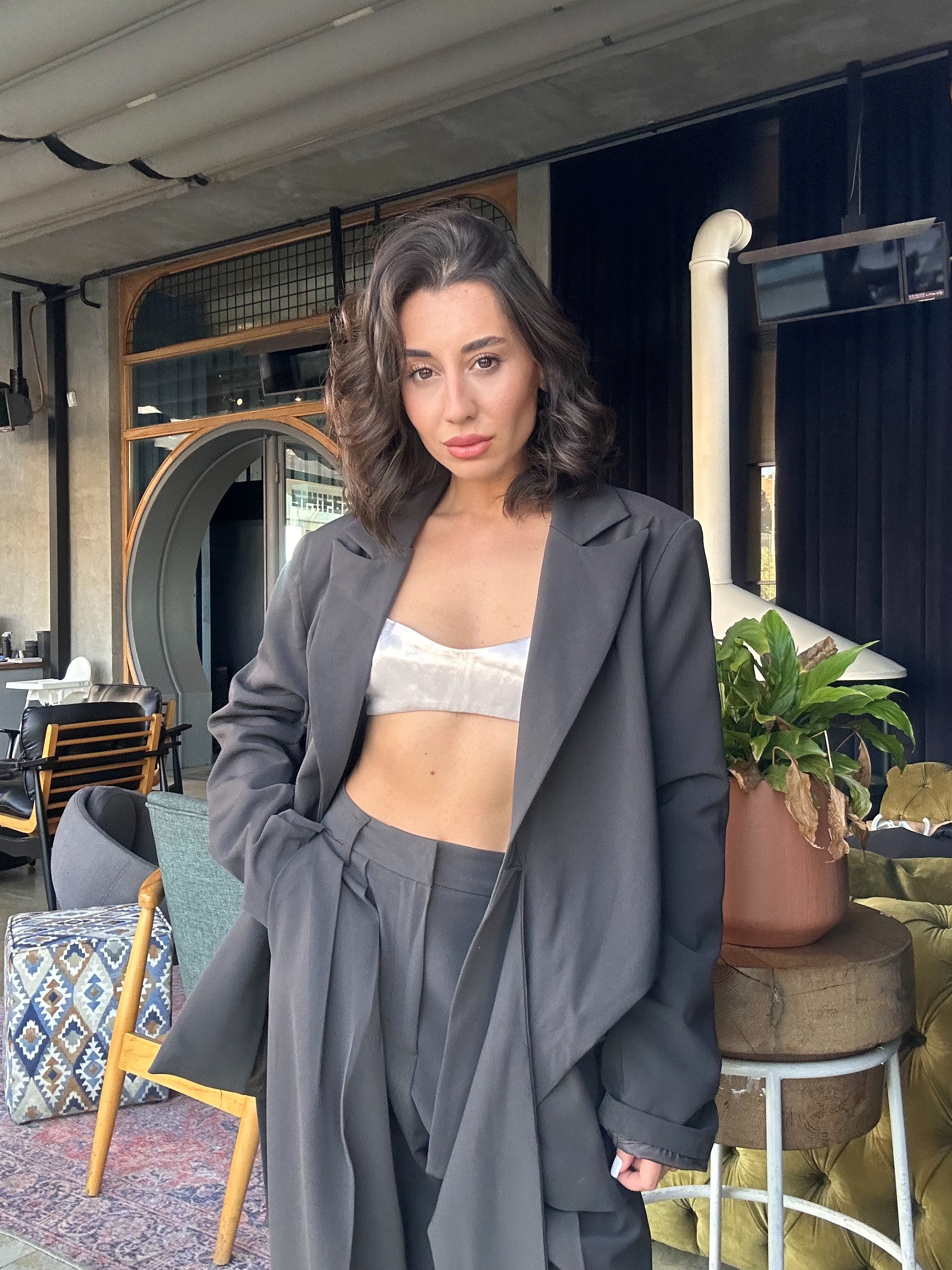 Tasarım Önden Bağlamalı Blazer Ceket