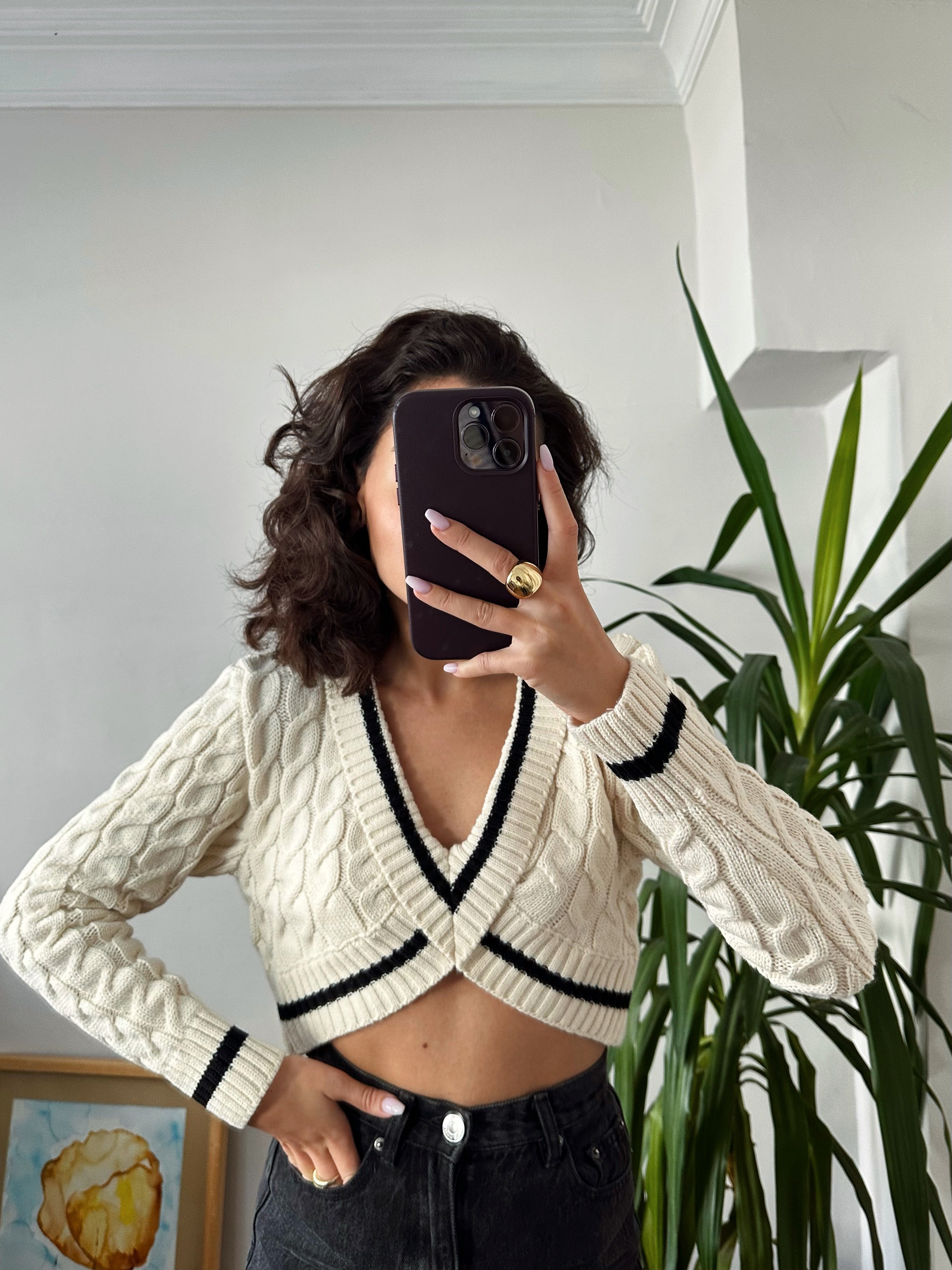 Saç Örgü Crop Triko Kazak