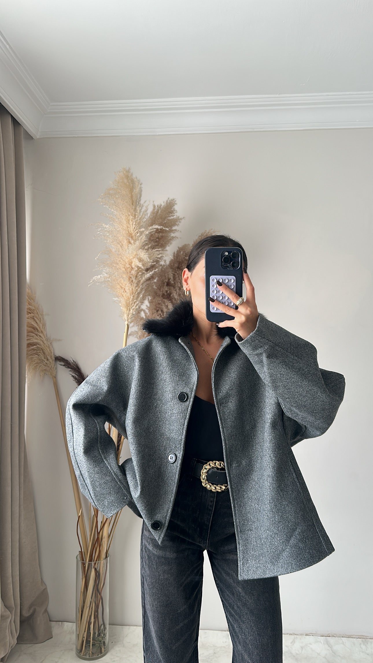 Kürk Detaylı Kaşe Ceket