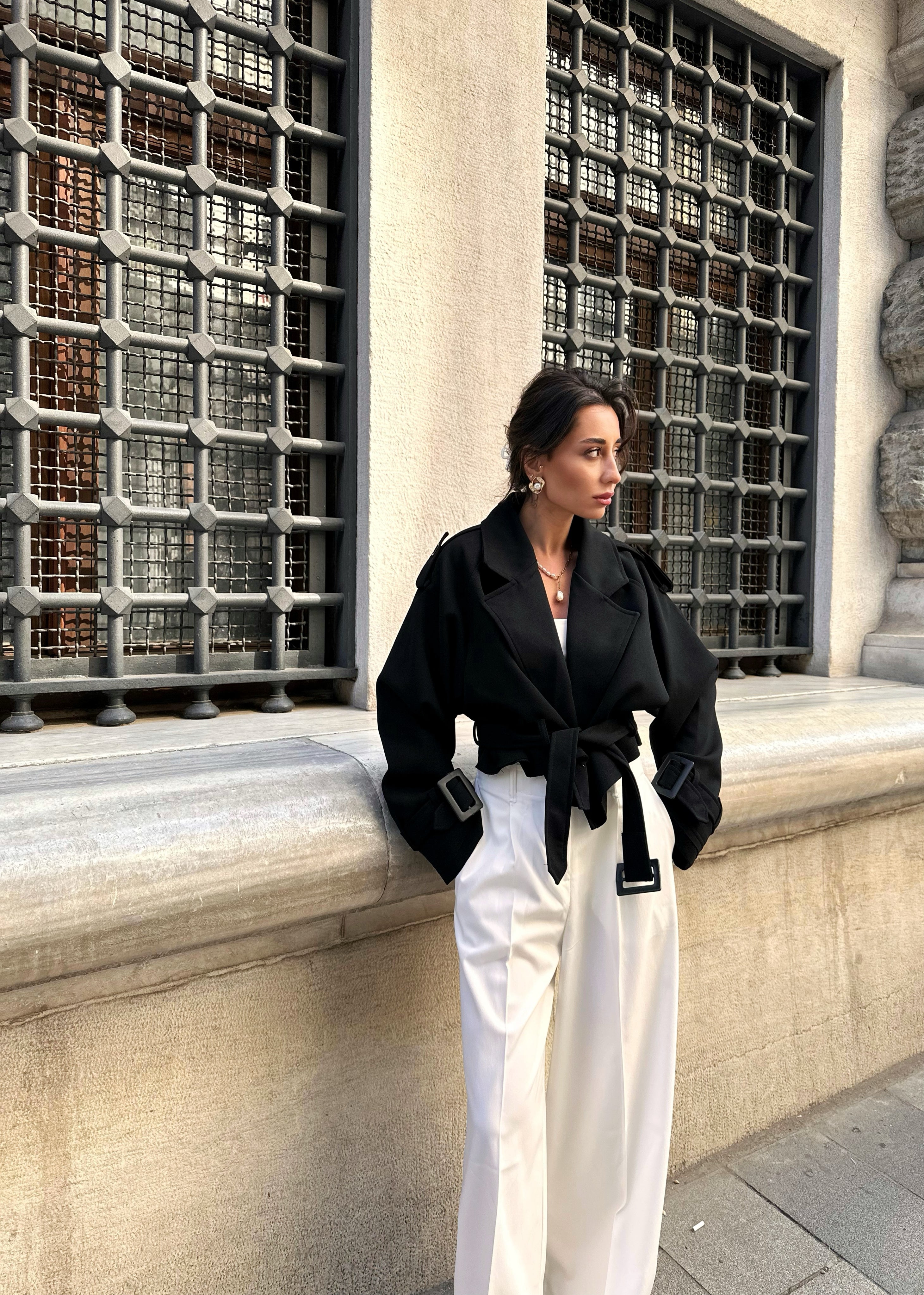 Kuşaklı Crop Ceket