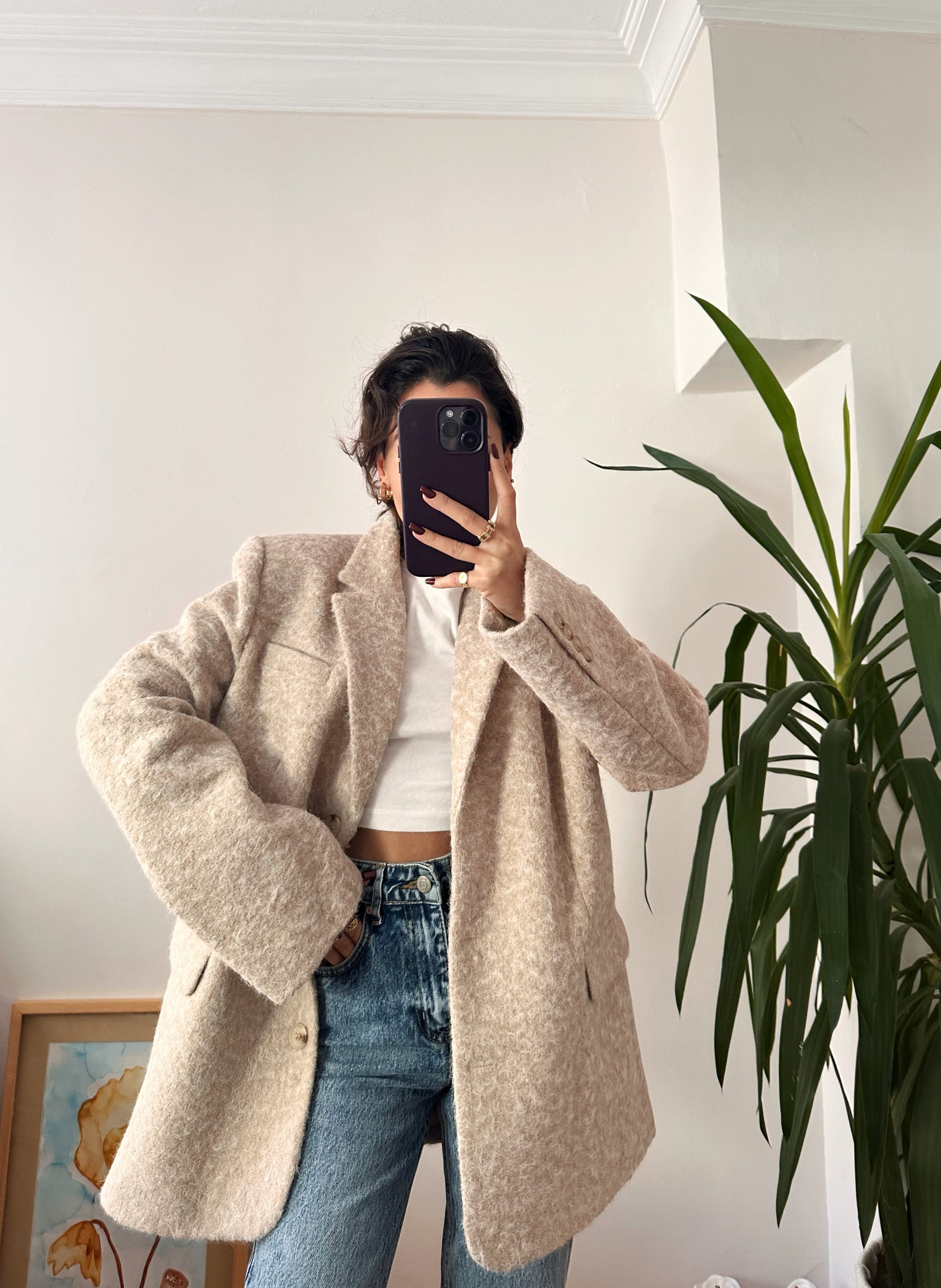 Kuşaklı Bej Kaşe Blazer Ceket Kaban