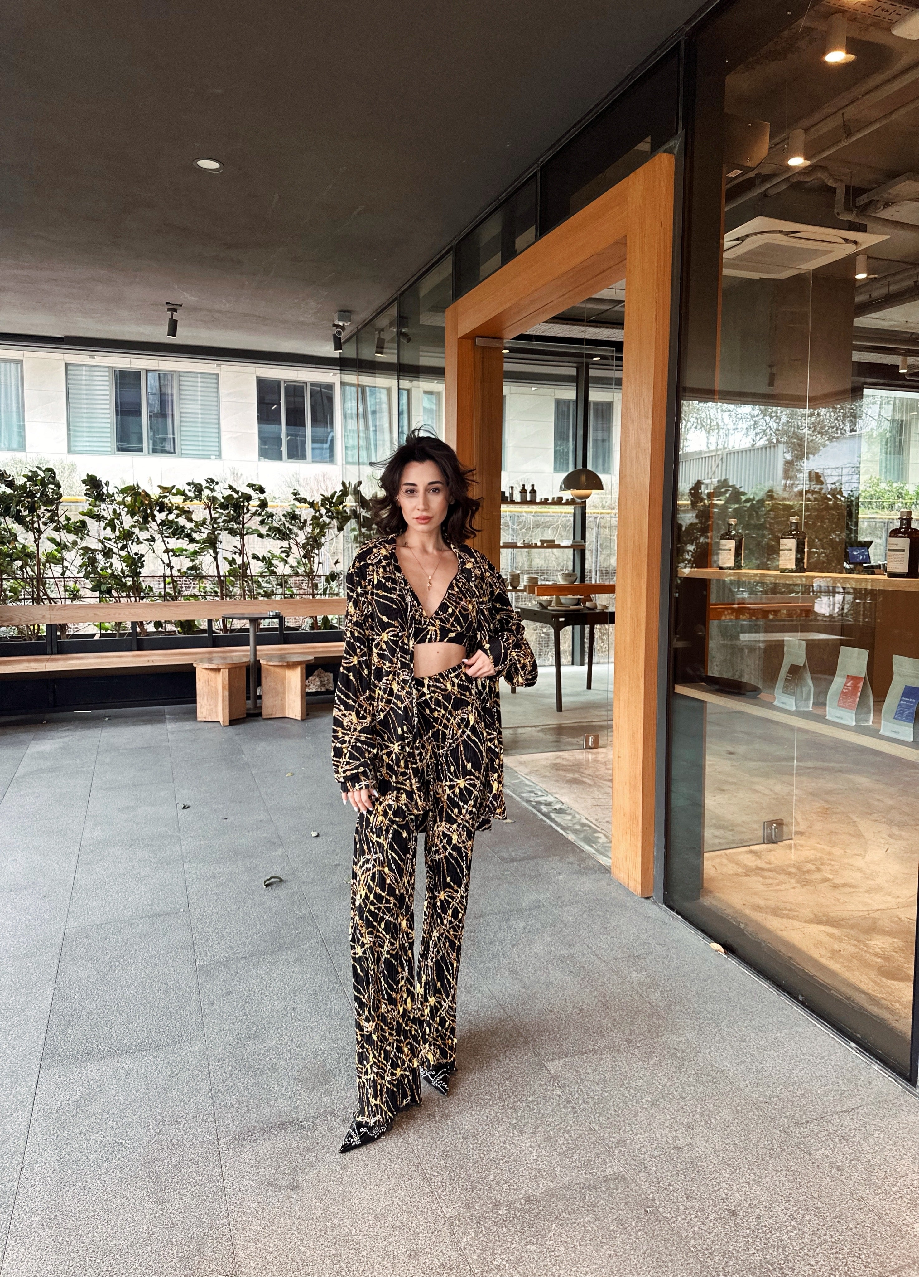 Büstiyer Gömlek Desenli Takım