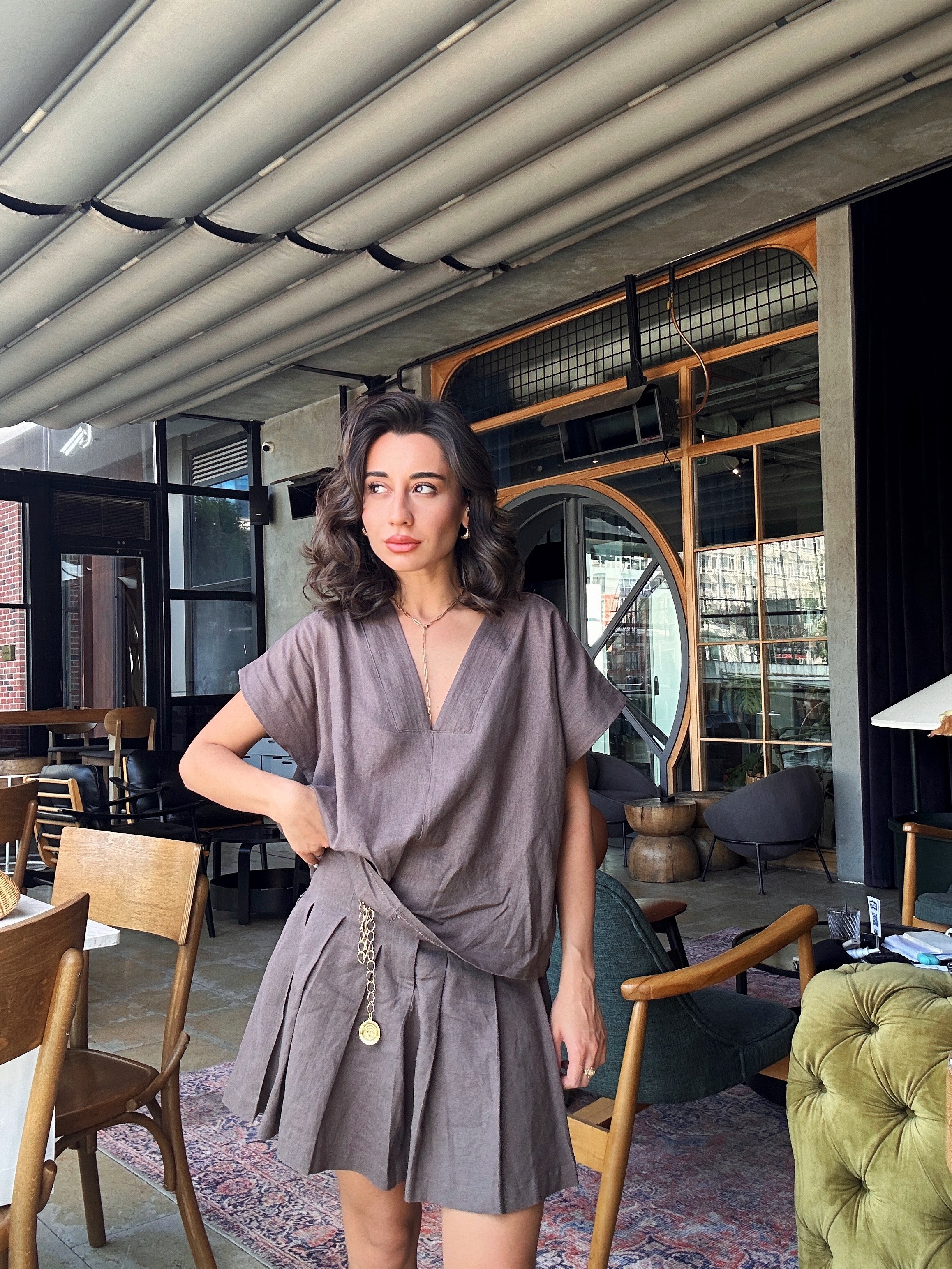 Keten Bluz Etek Takım