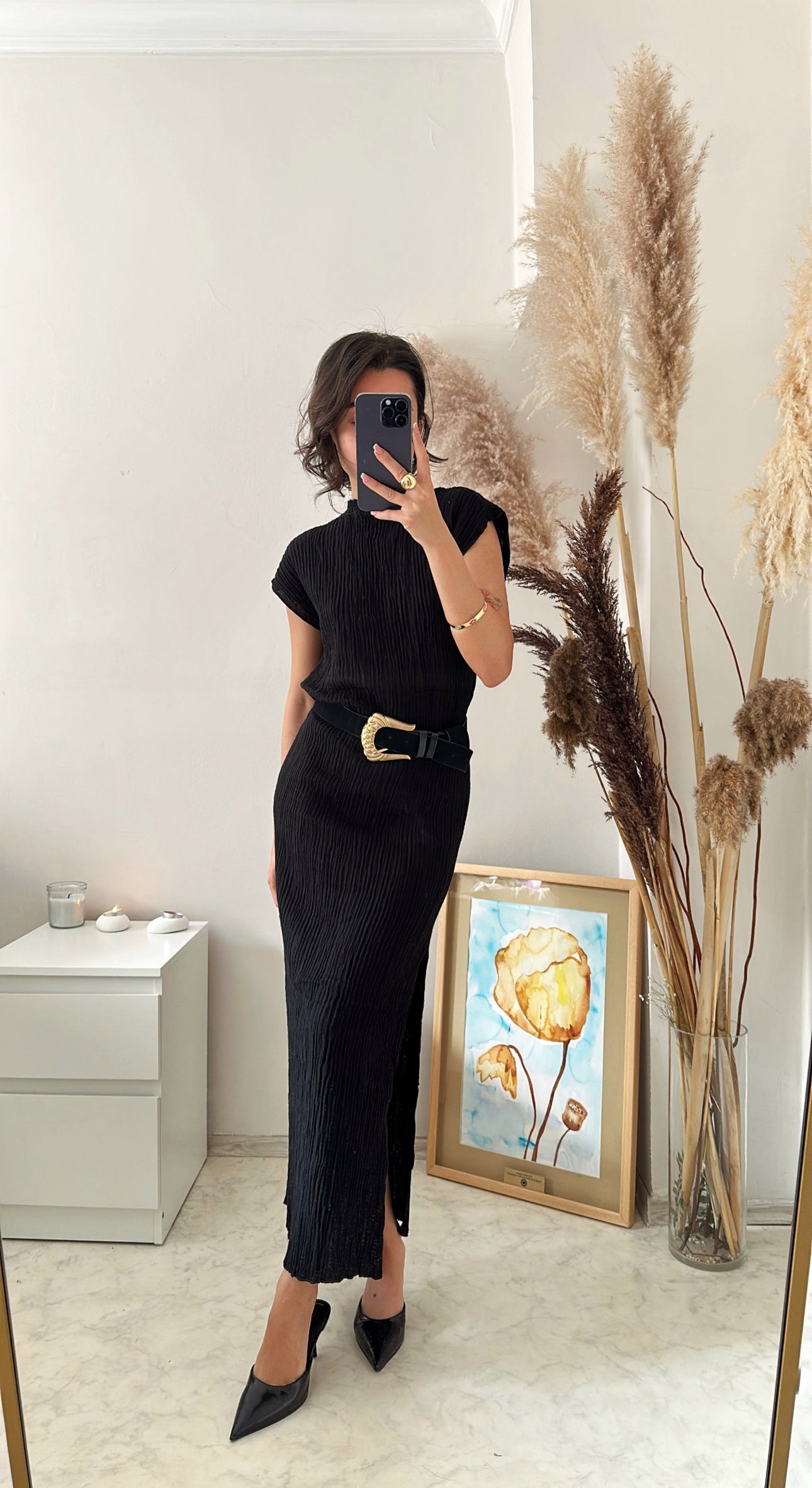 Yırtmaç Detaylı  Müslin Elbise