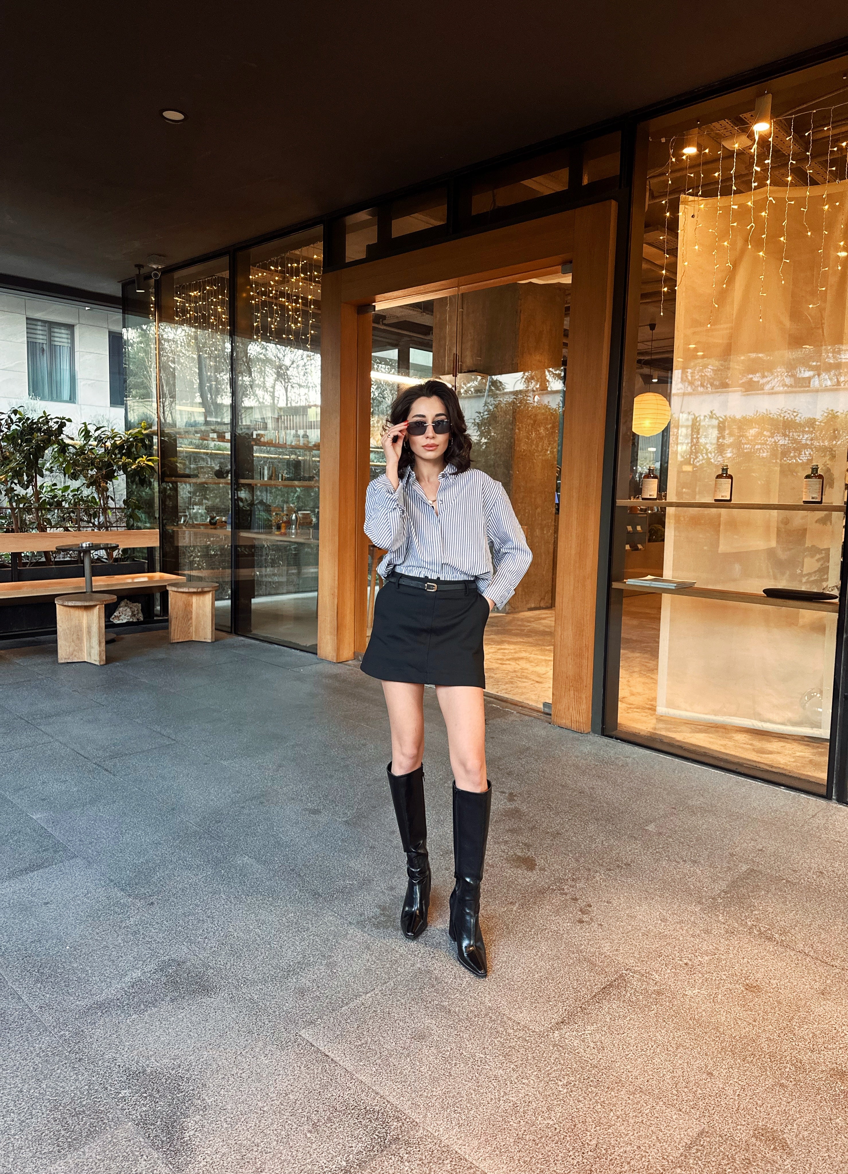 Çizgili Boxer Detaylı Şort Etek