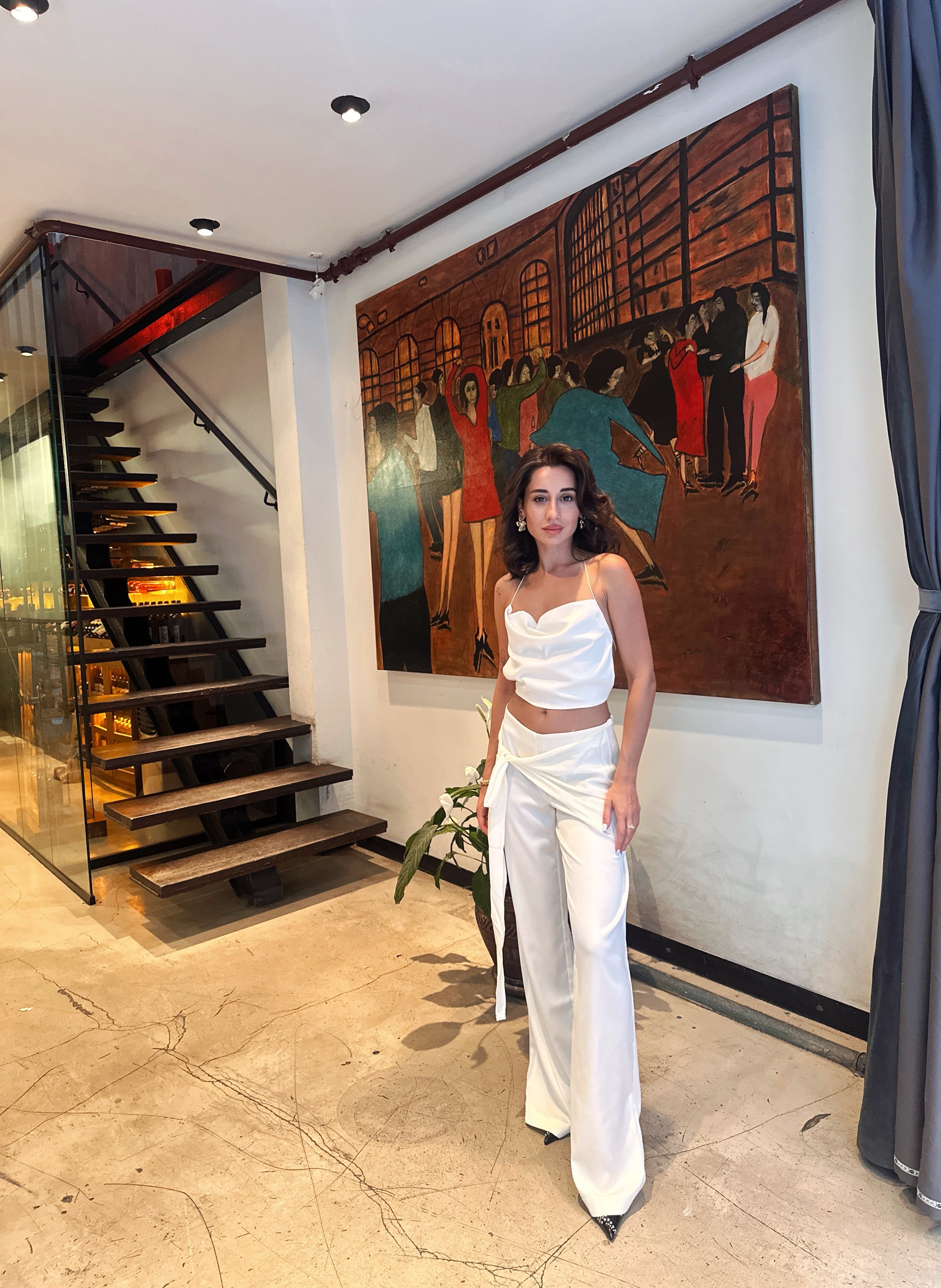 Saten Önden Bağlamalı Pantolon