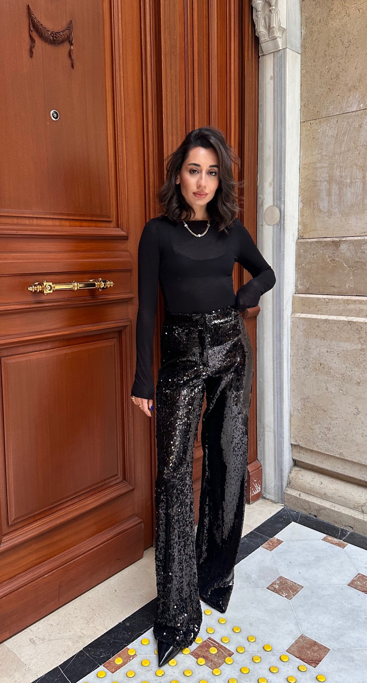 Luxe Black Payetli Pantolon