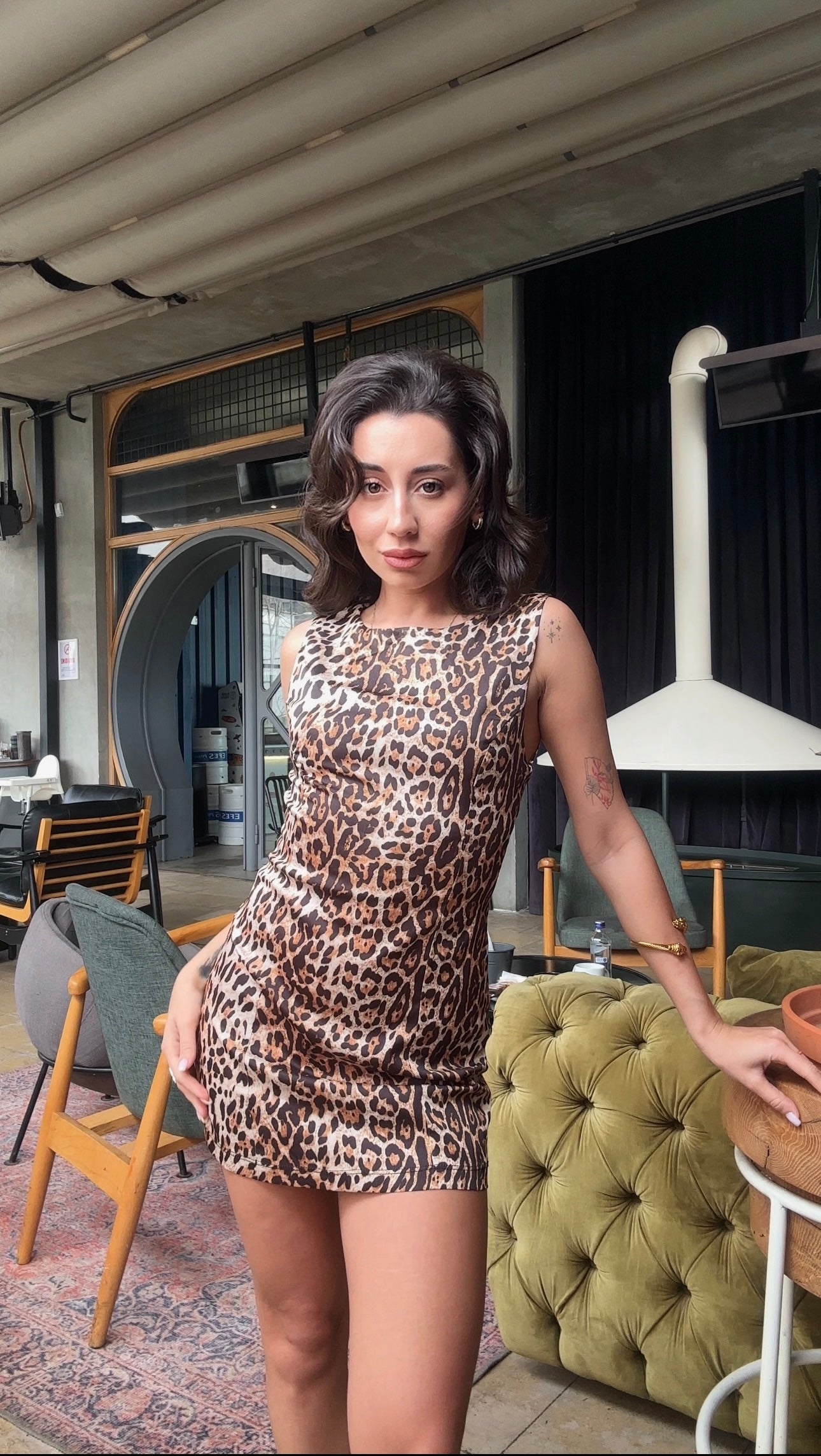 Feline Saten Leopar Elbise