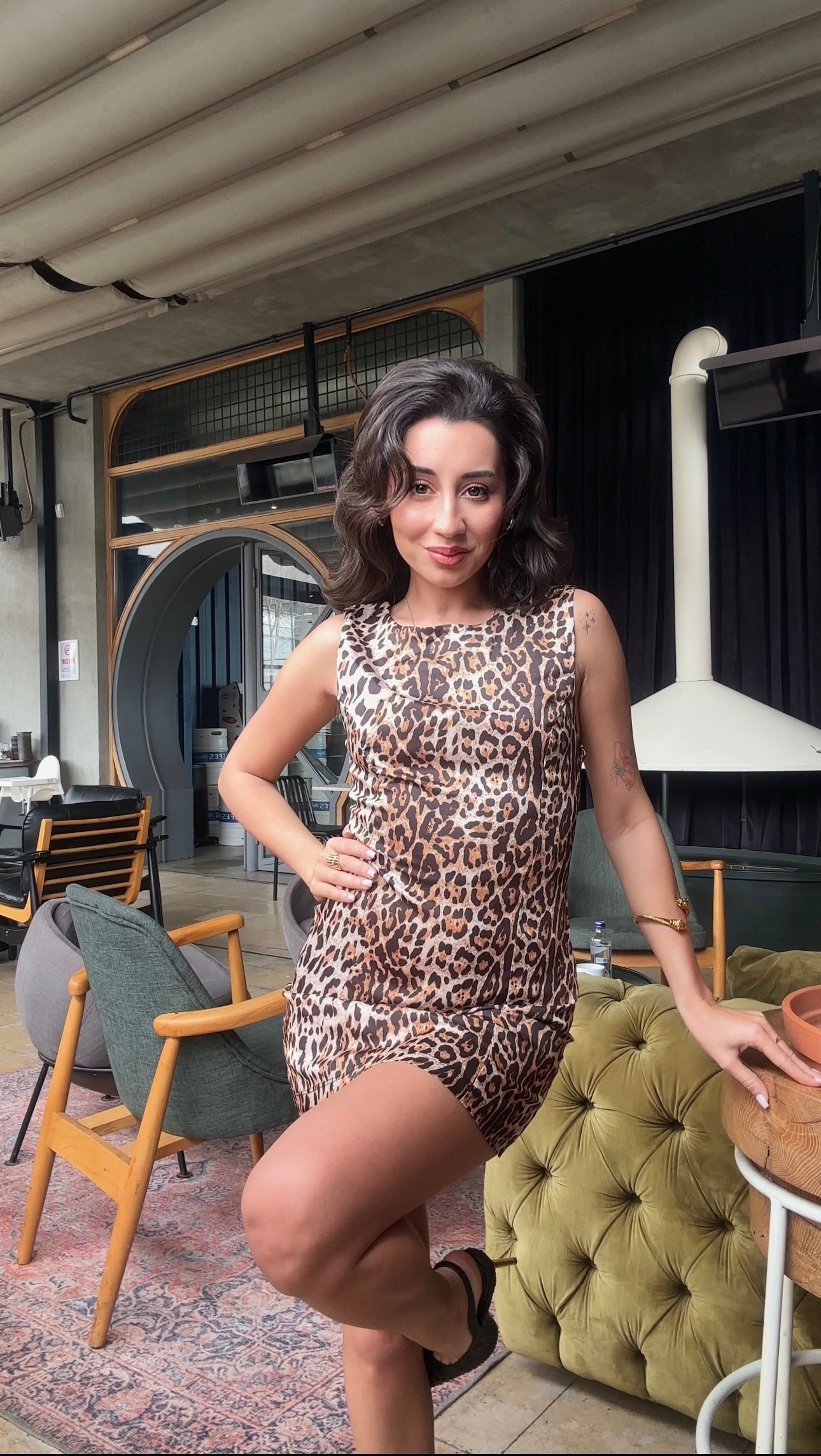 Feline Saten Leopar Elbise