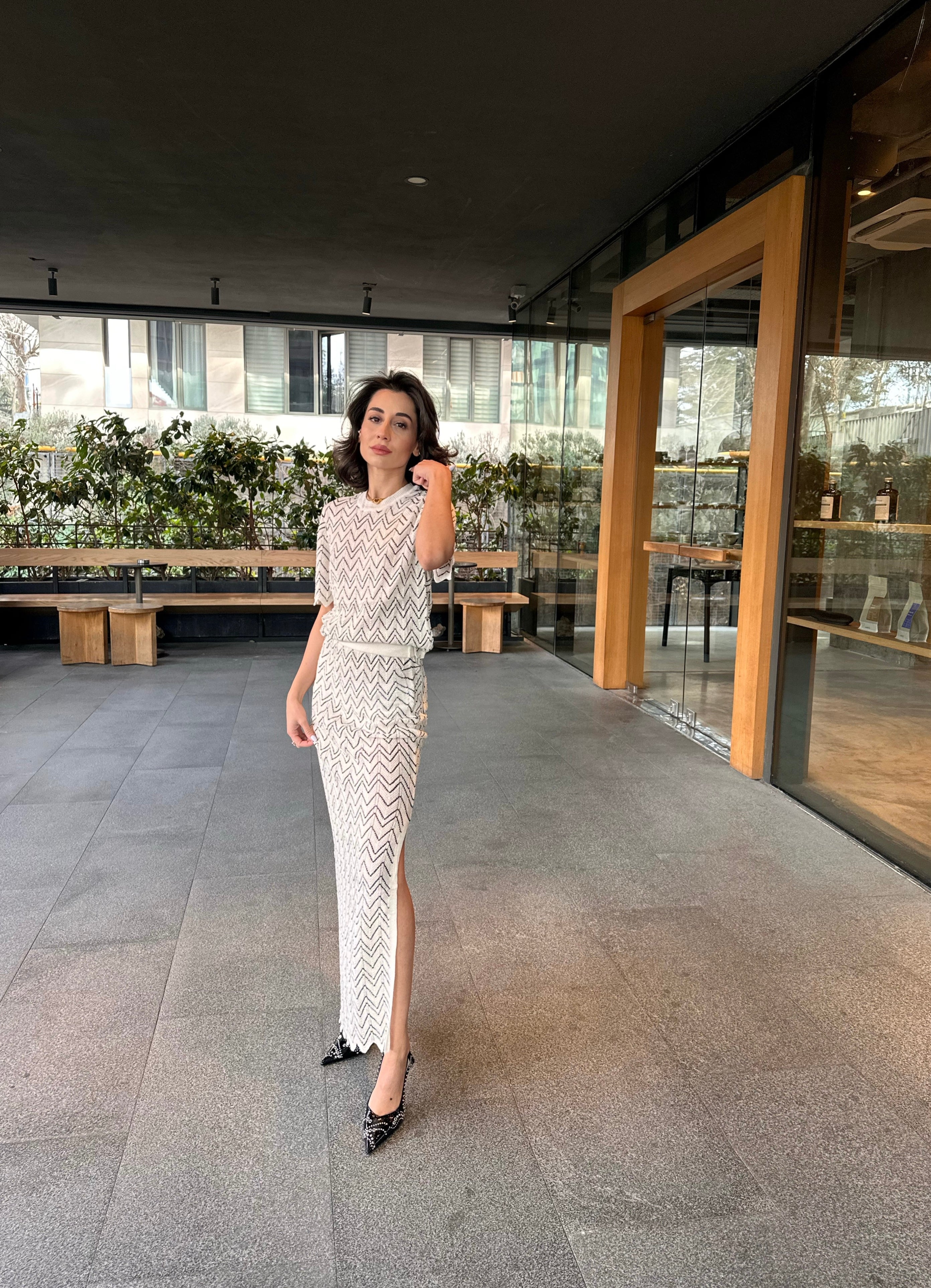 Desenli Etek Triko Takım