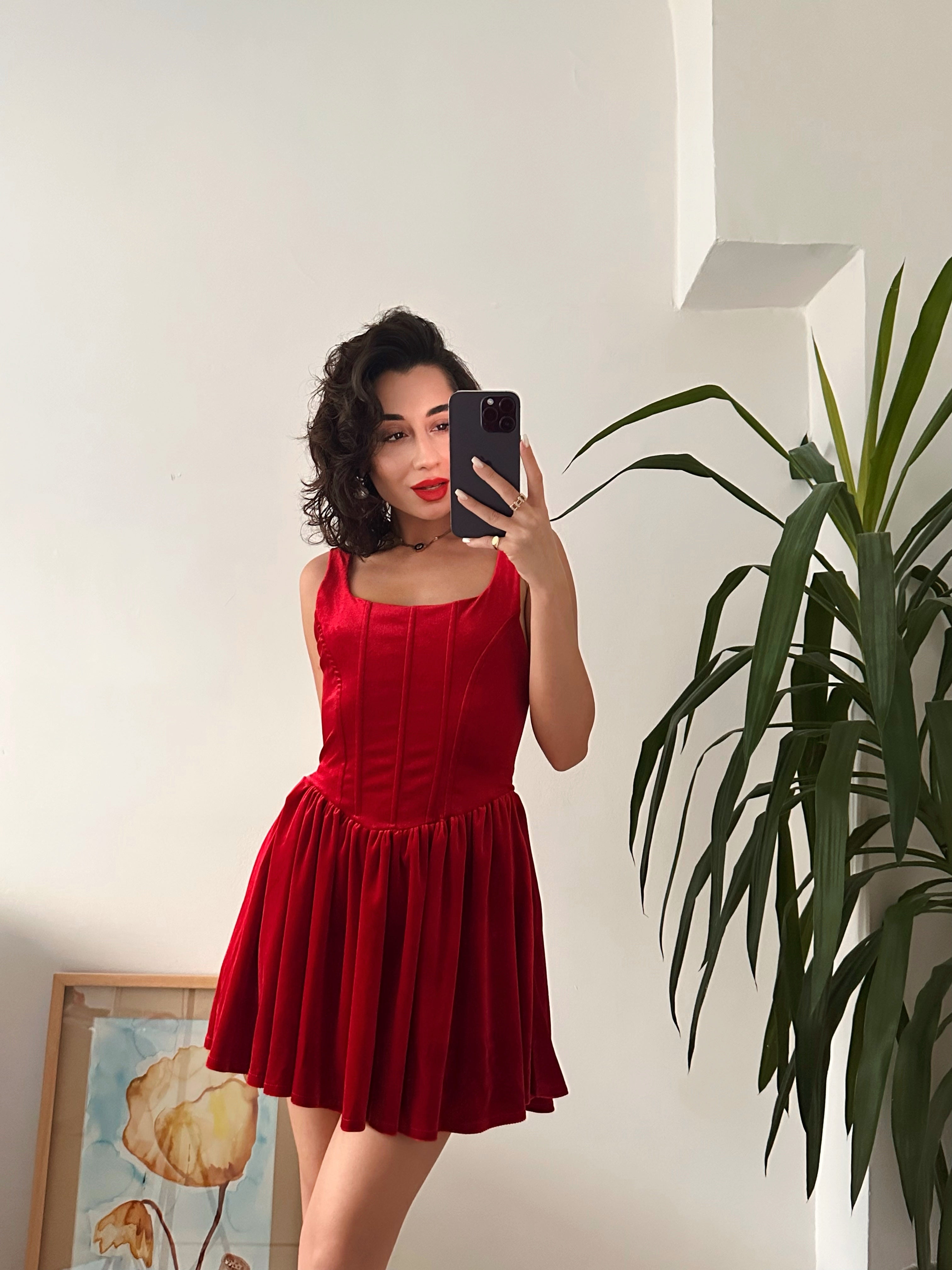 Kadife Pileli Elbise