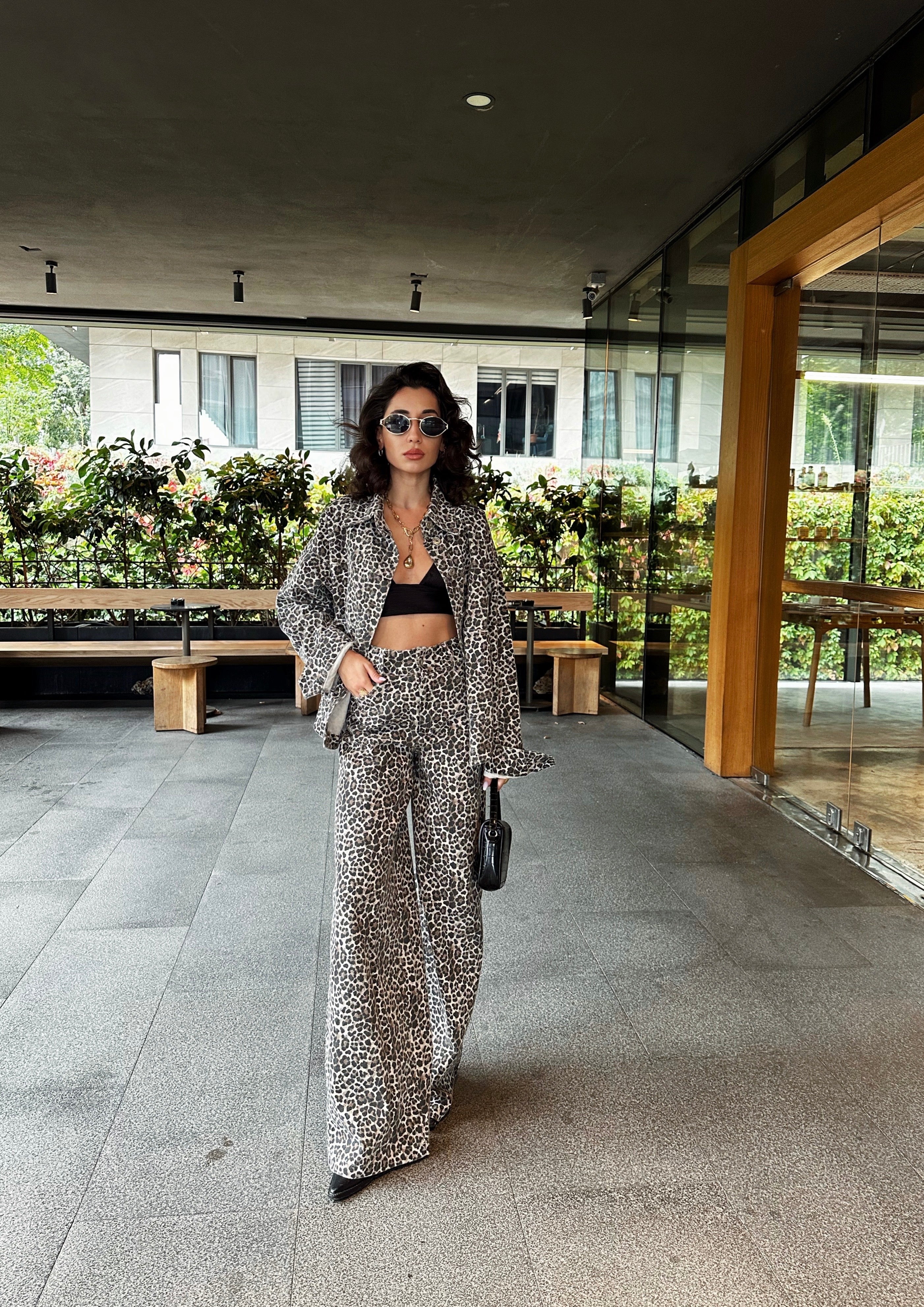 Leopar Desenli Pantolon Takım