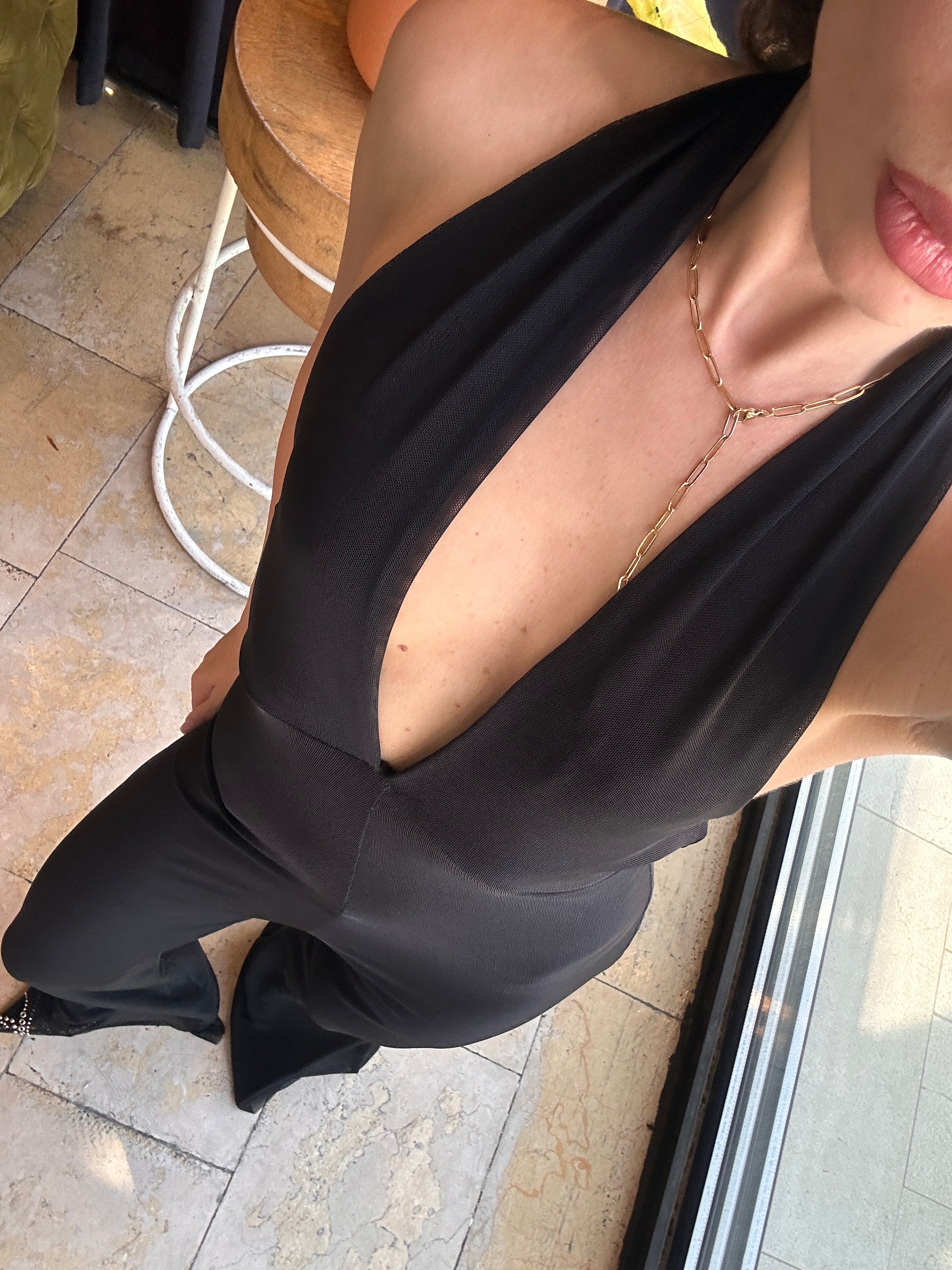 Sırt Dekolteli Tül Tulum