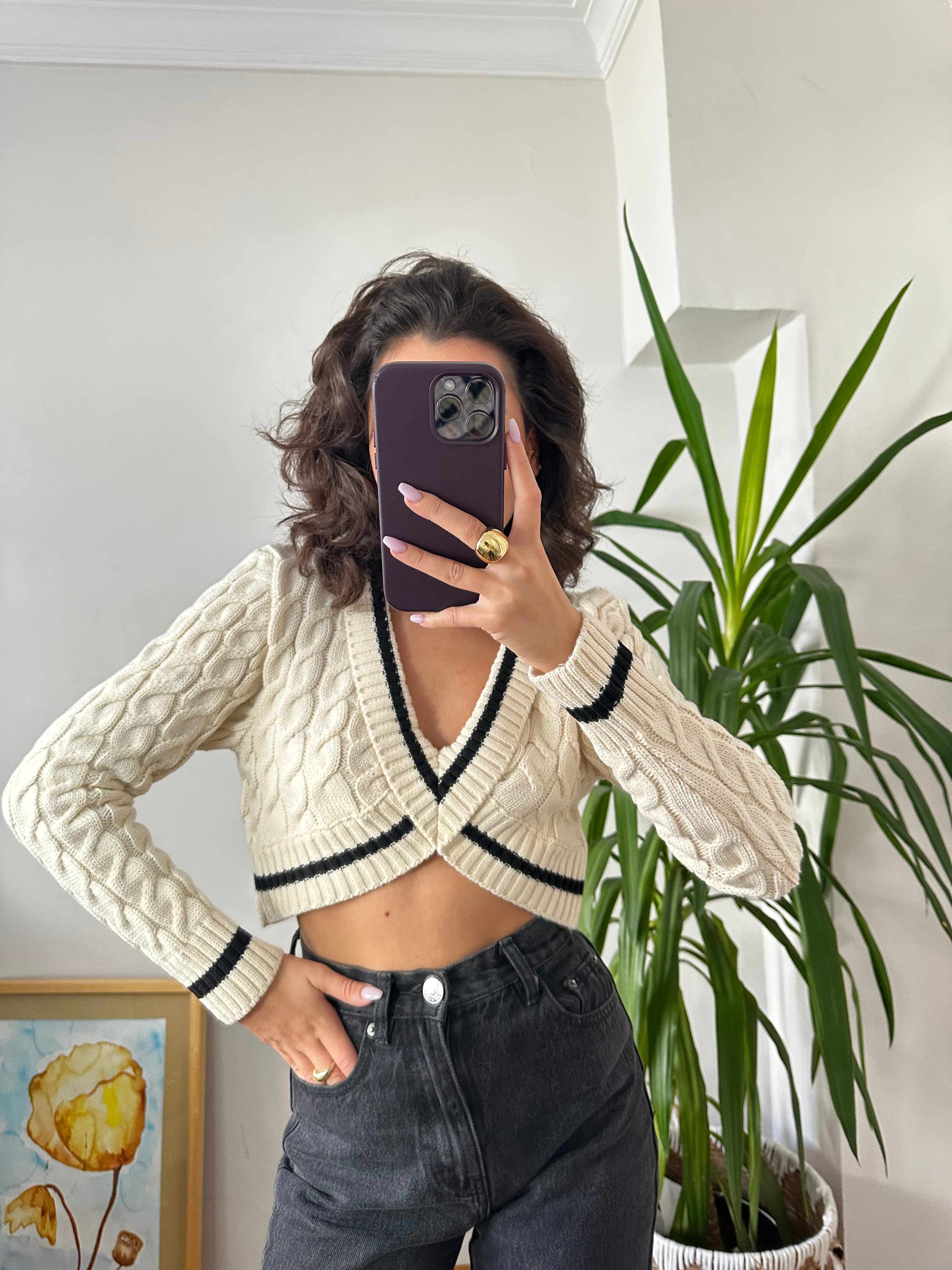 Saç Örgü Crop Triko Kazak