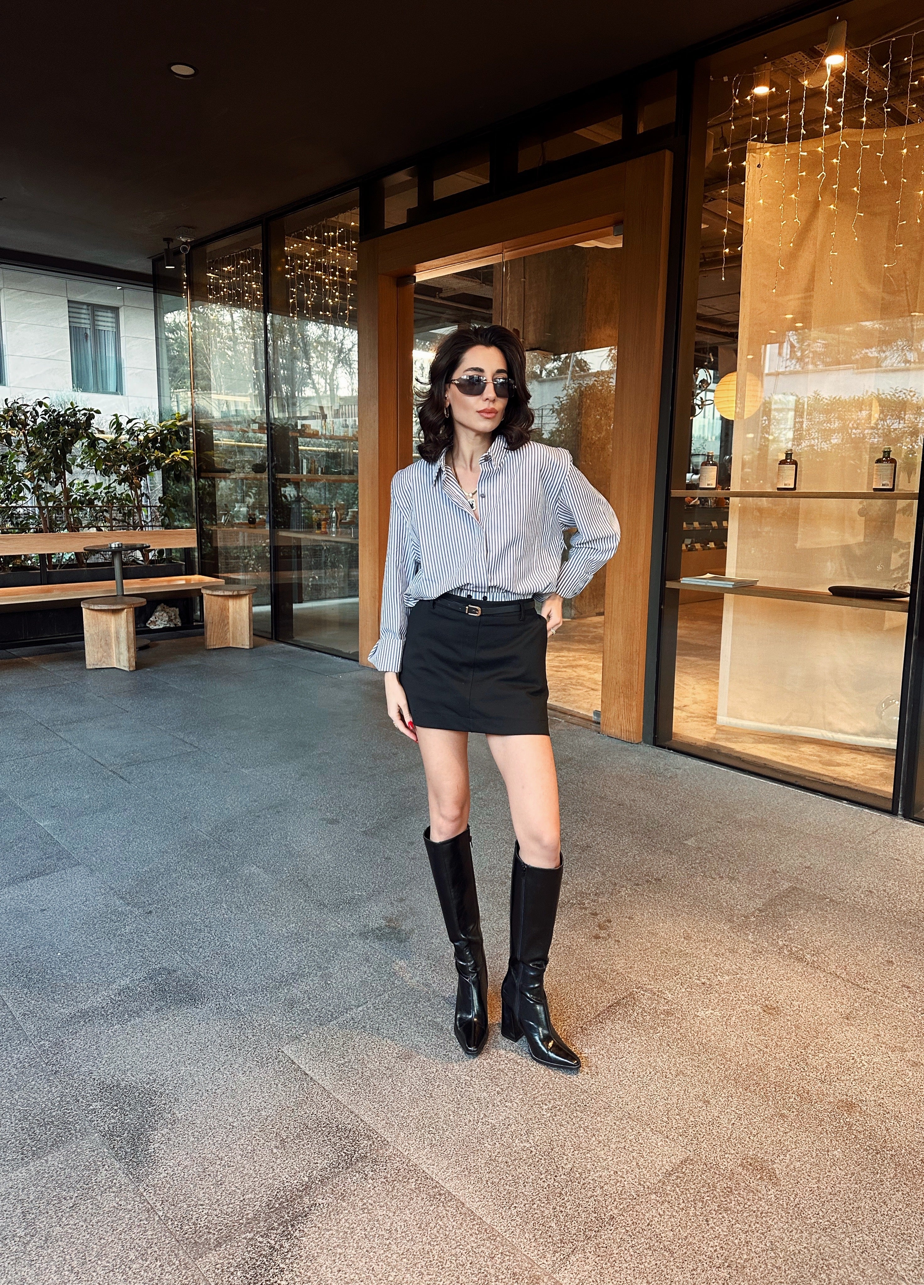 Çizgili Boxer Detaylı Şort Etek