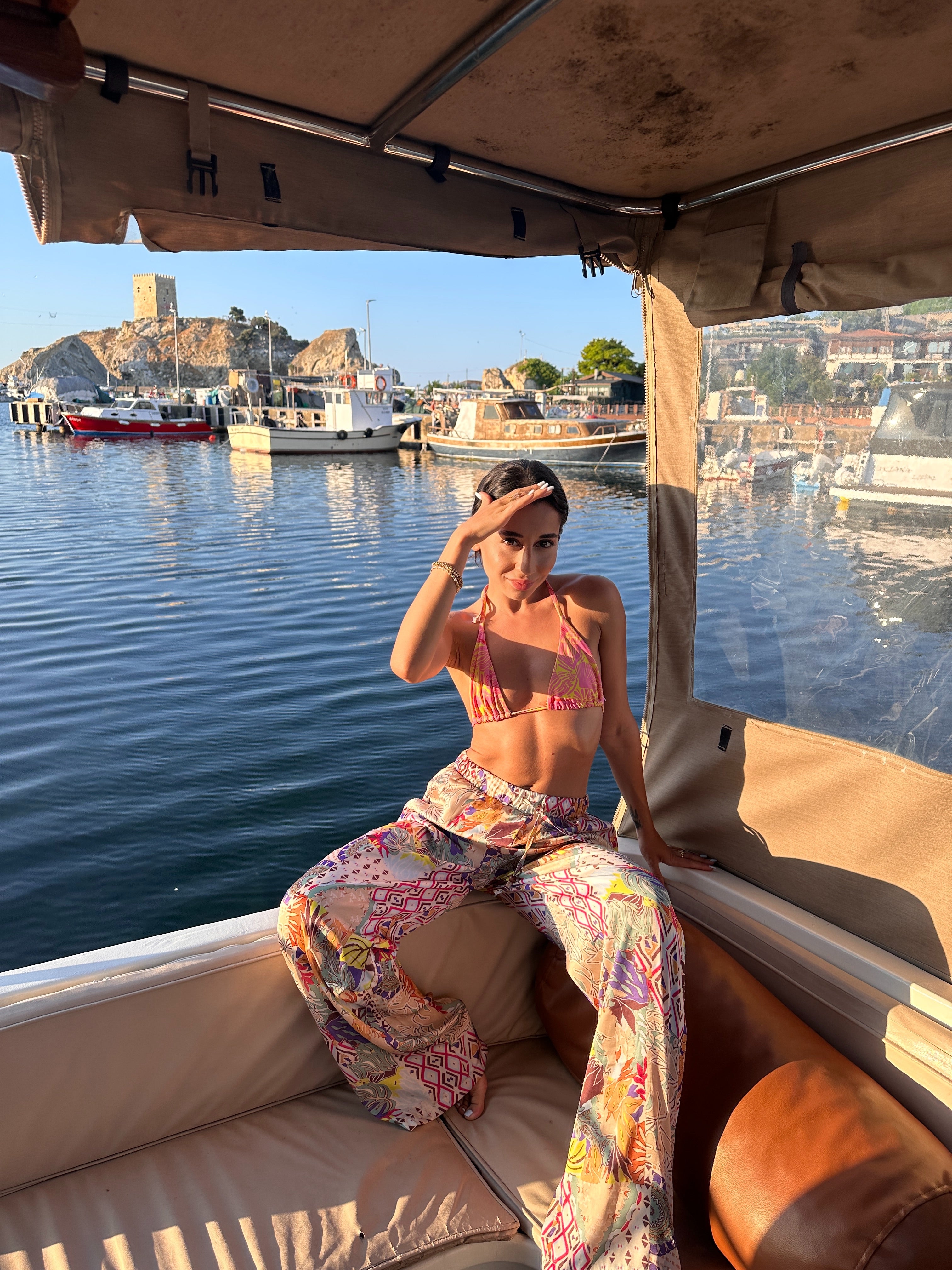 Saten Desenli Pantolon