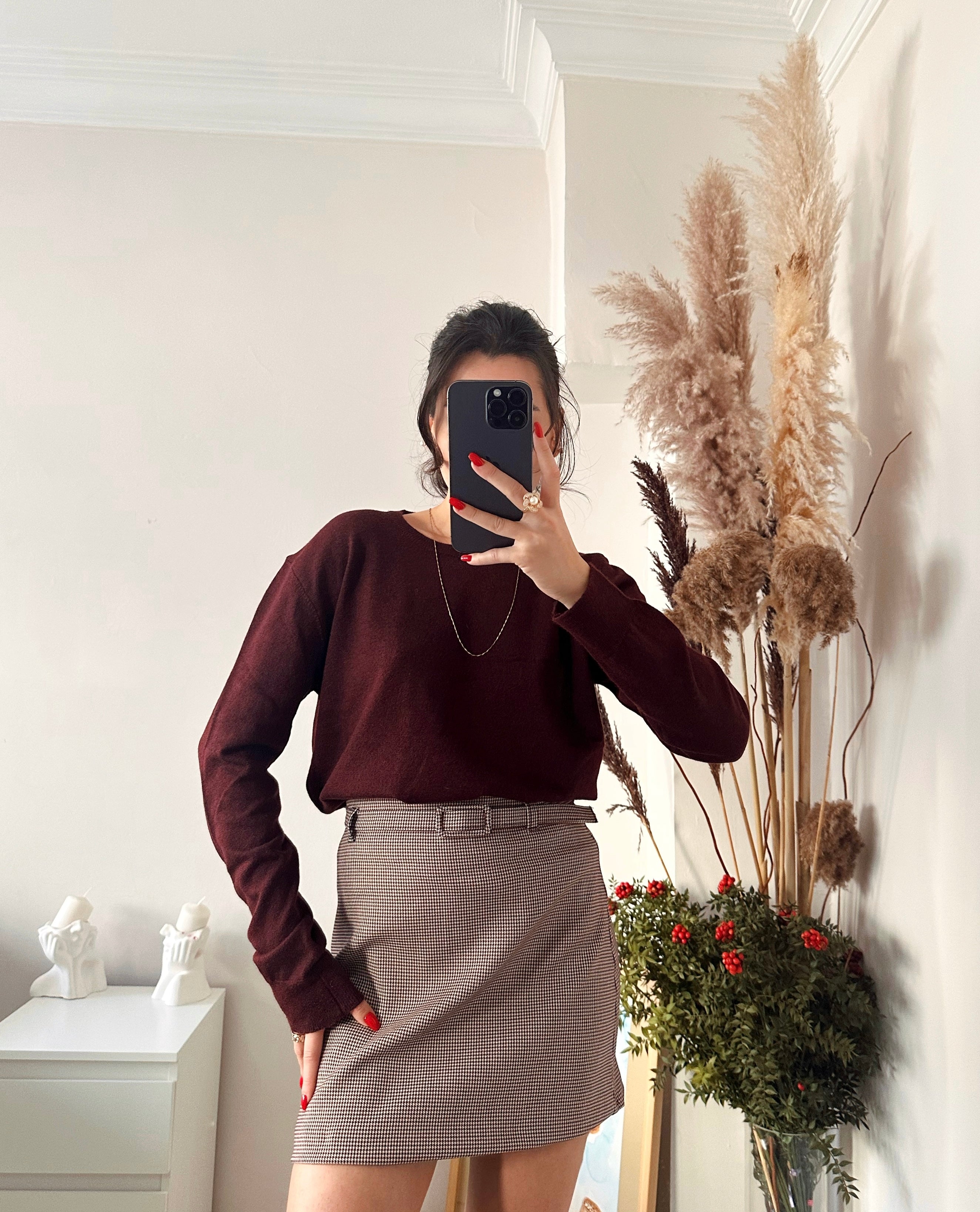 Kemerli Ekose Desenli Etek