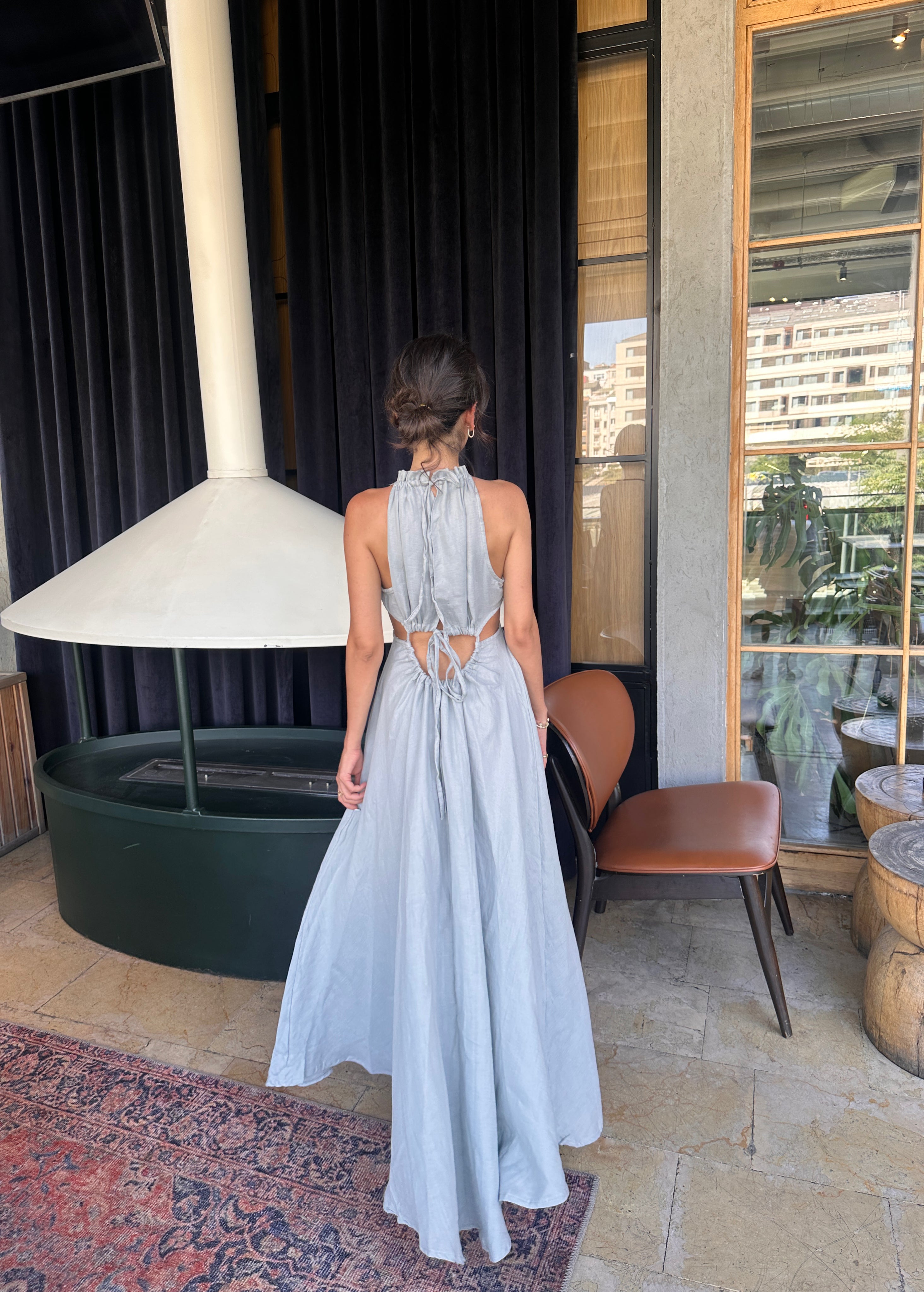 Dekolteli Maxi Müslin Elbise