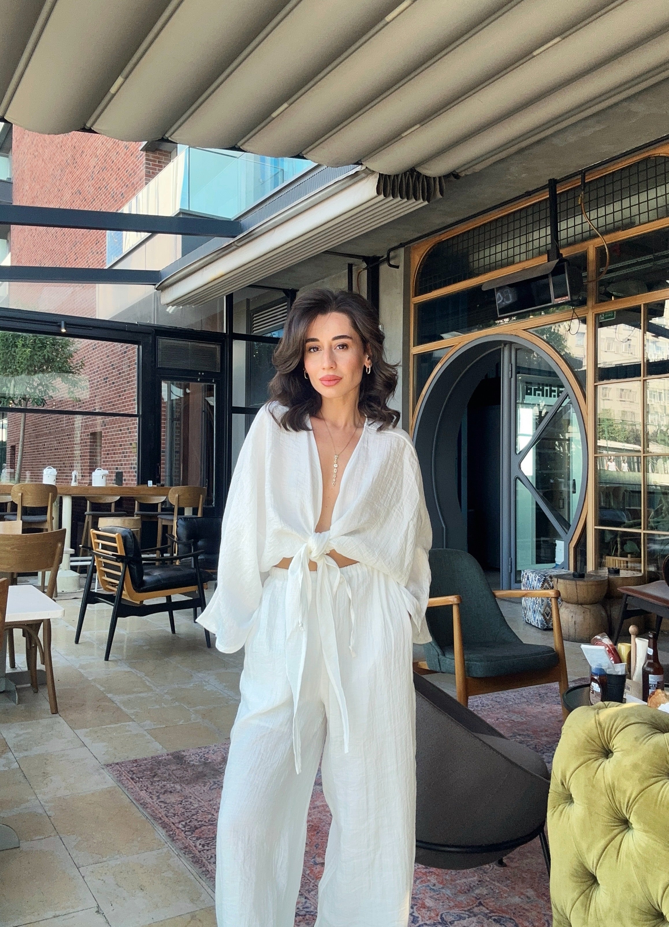 Bağlamalı Bluz Pantolon Takım