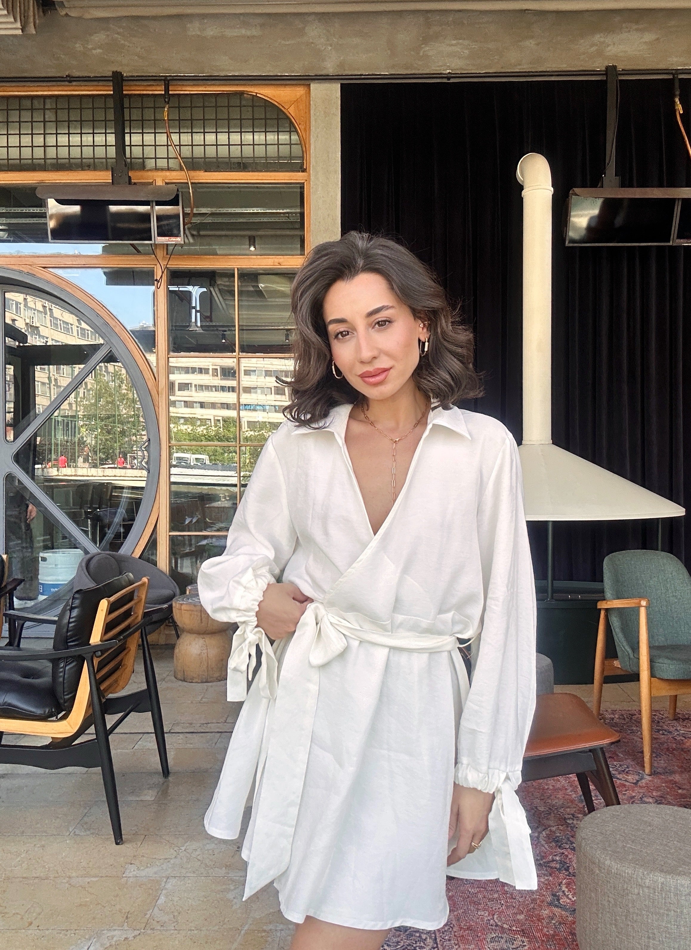 Kuşaklı Kruvaze Detay Elbise