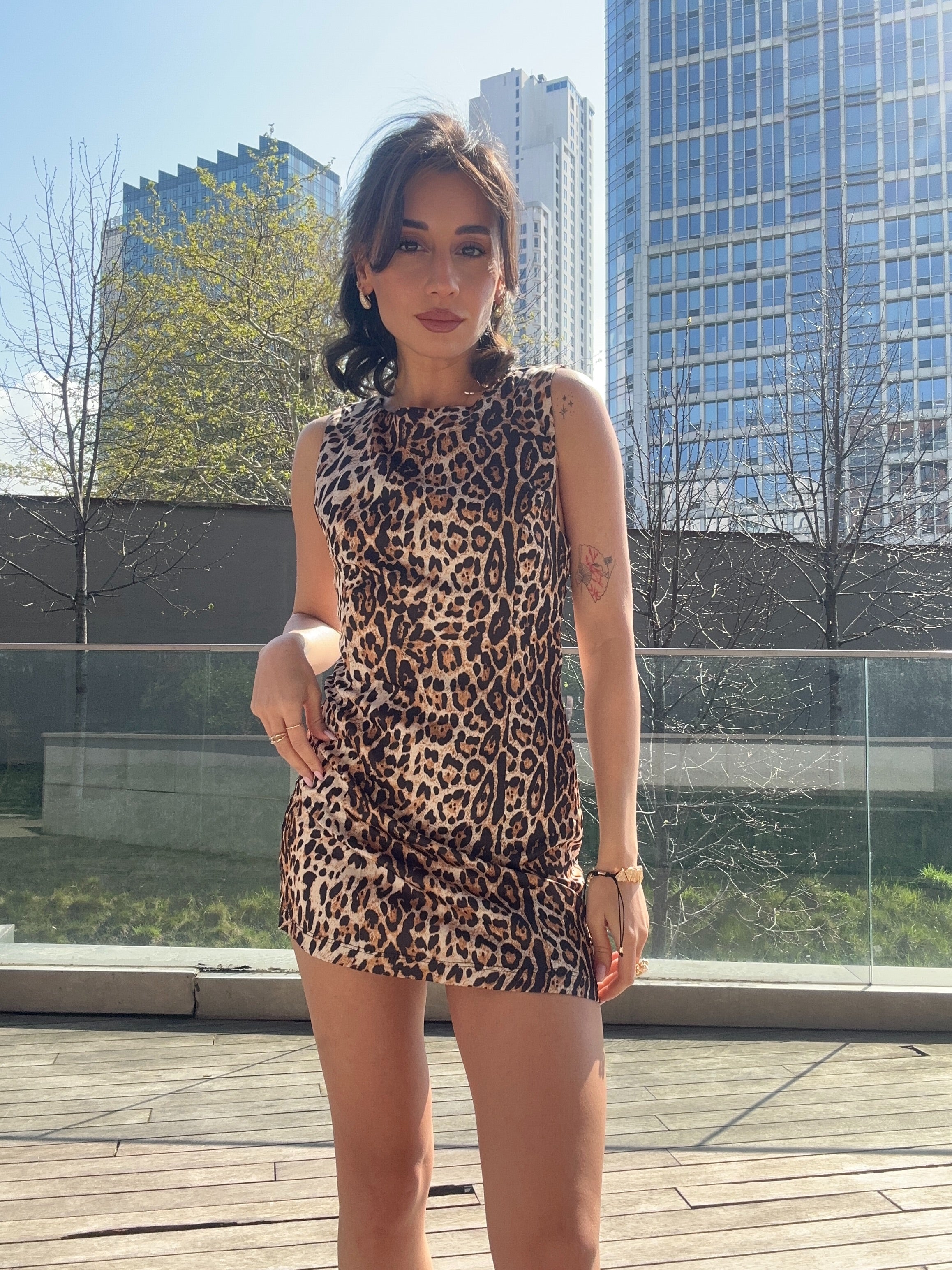 Saten Leopar Elbise