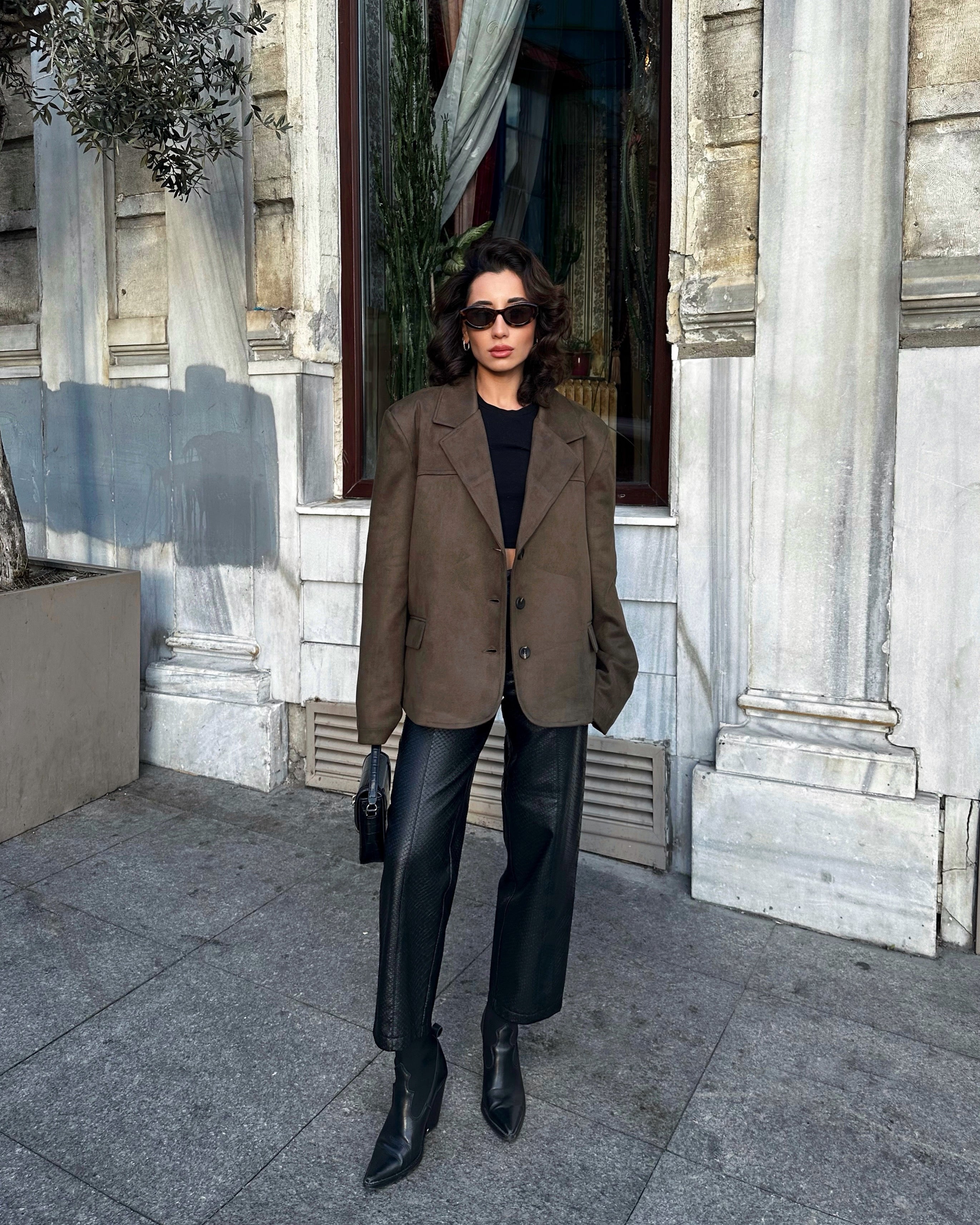 Premıum Haki Süet Blazer Ceket