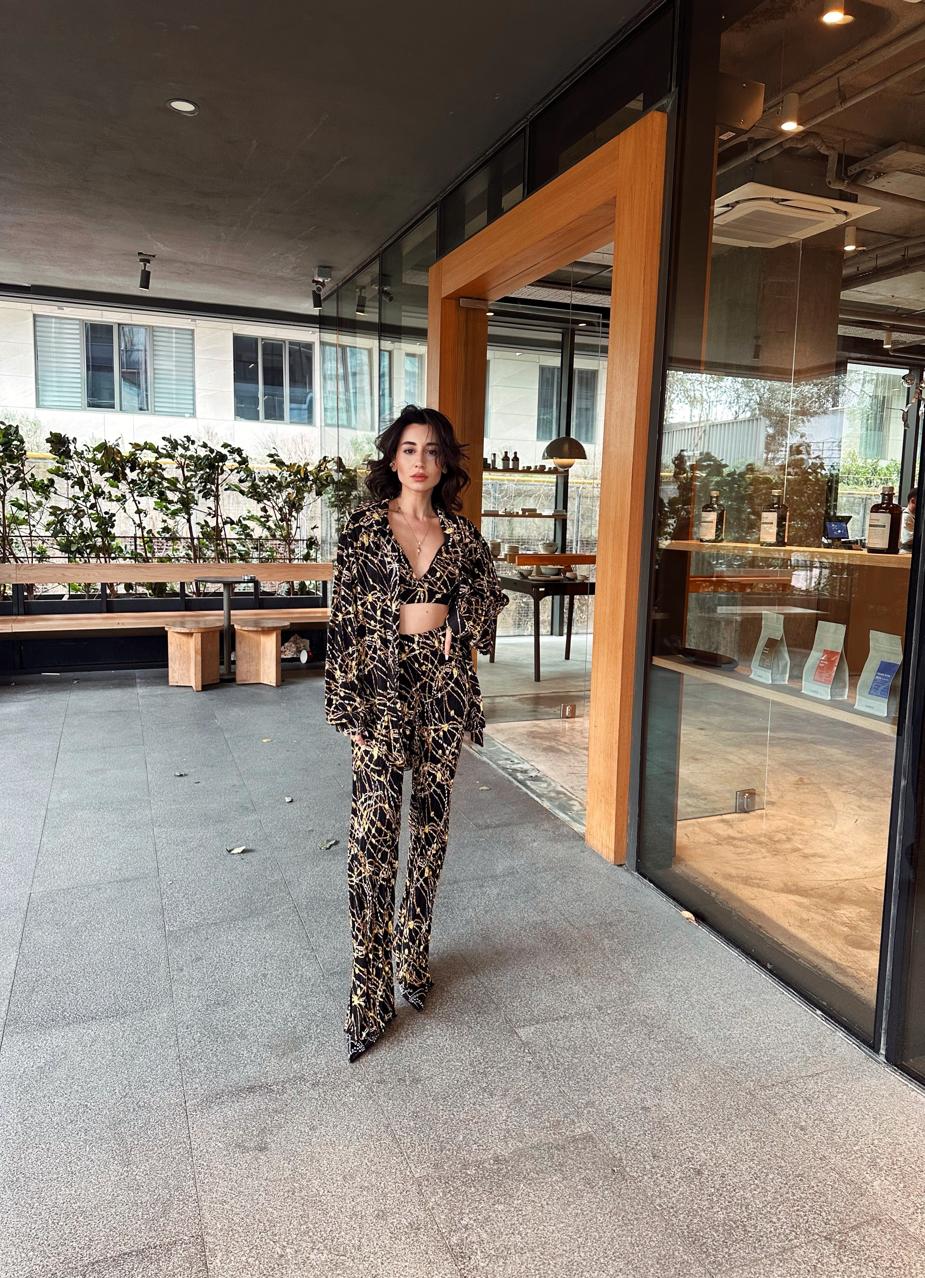 Büstiyer Gömlek Desenli Takım