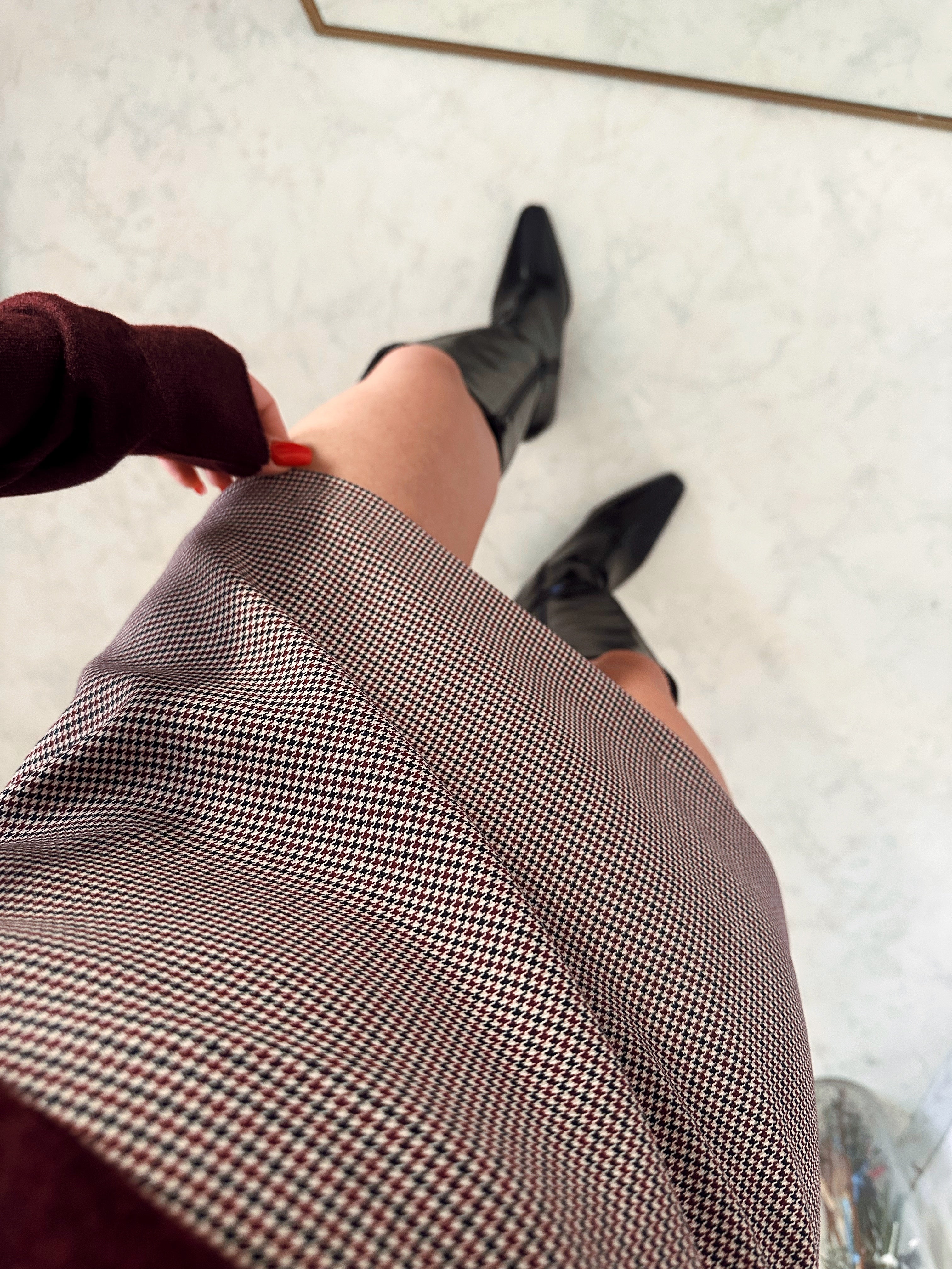 Kemerli Ekose Desenli Etek