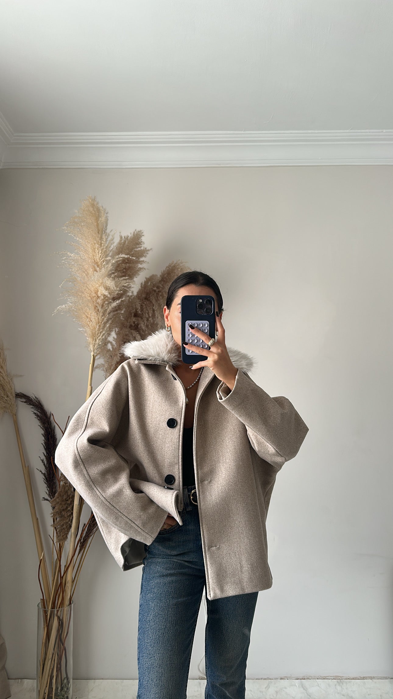 Kürk Detaylı Kaşe Ceket