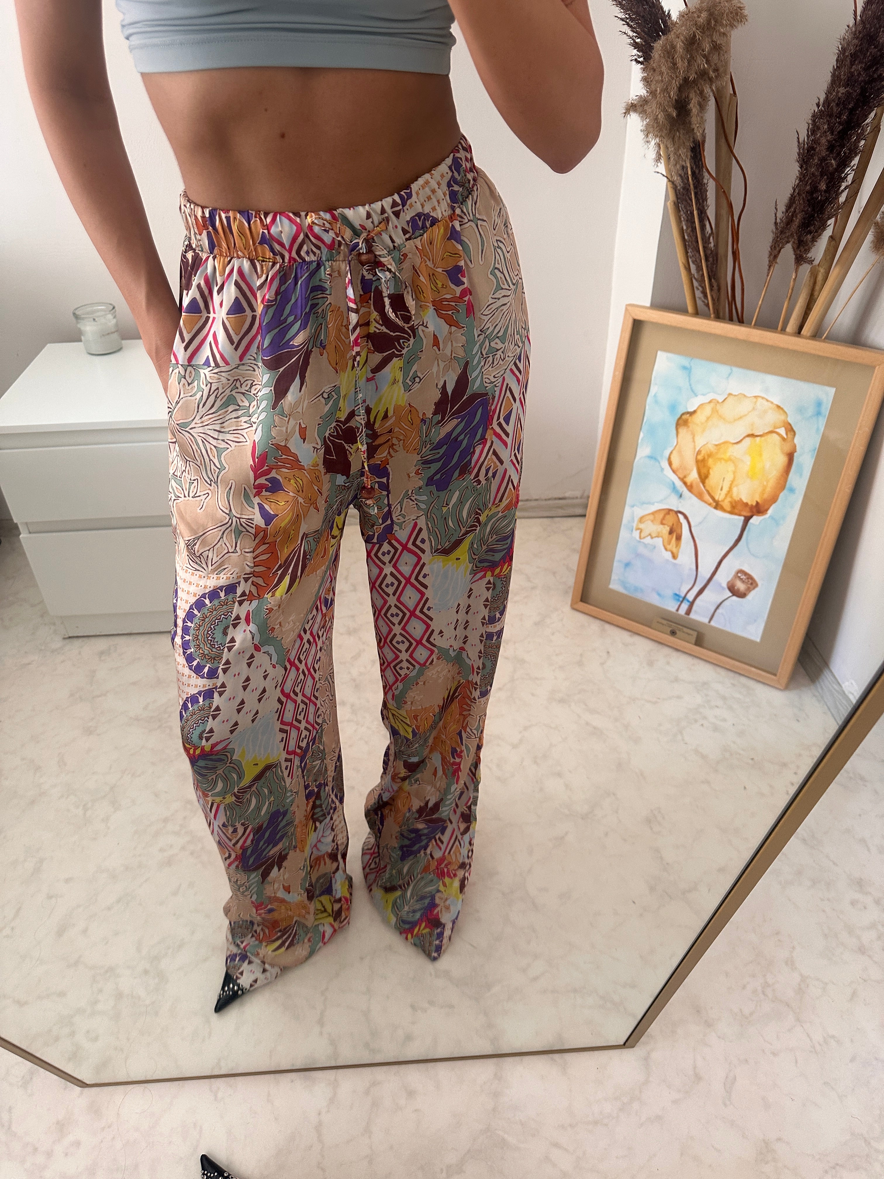 Saten Desenli Pantolon