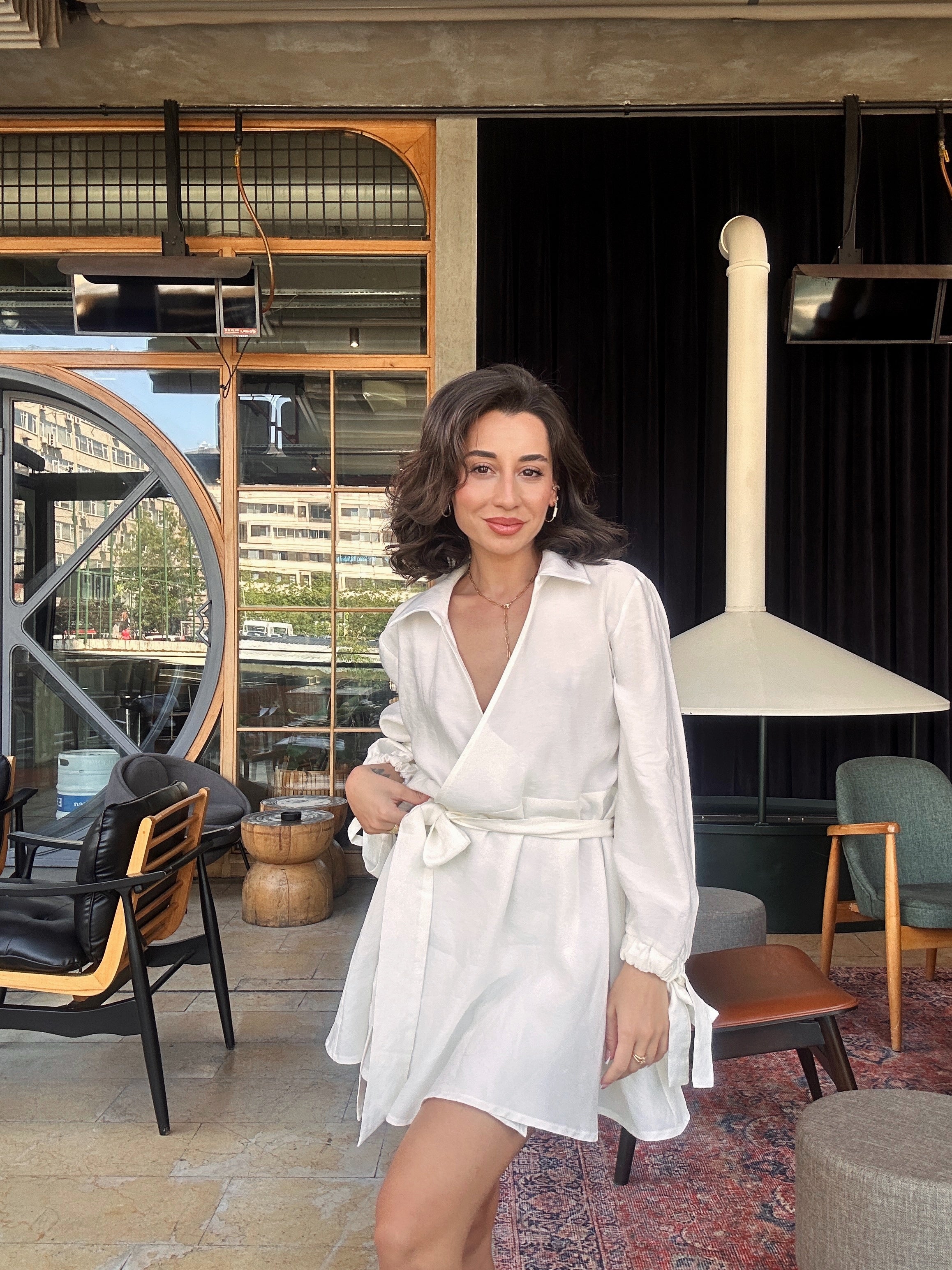 Kuşaklı Kruvaze Detay Elbise