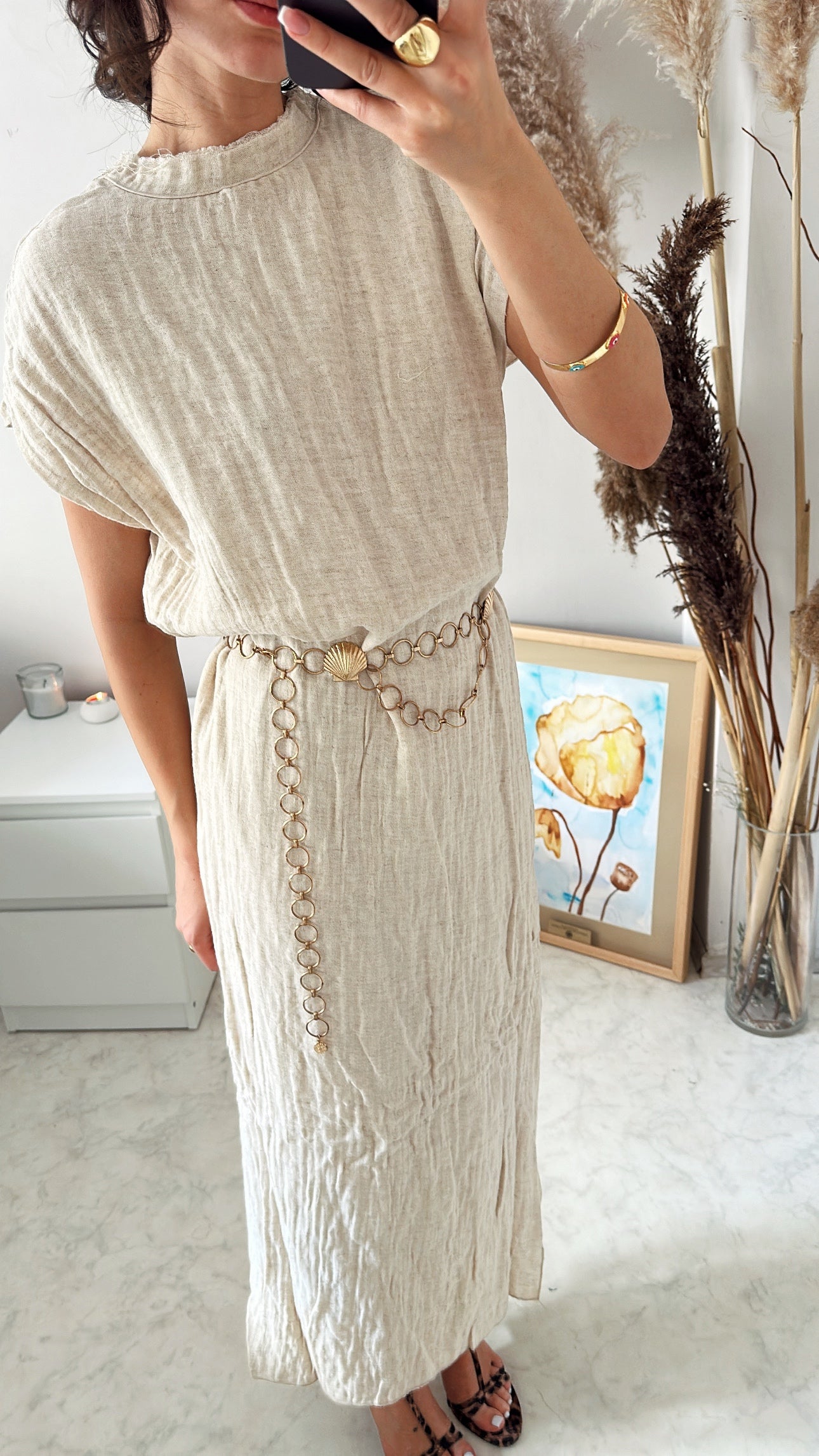 Yırtmaç Detaylı  Müslin Elbise