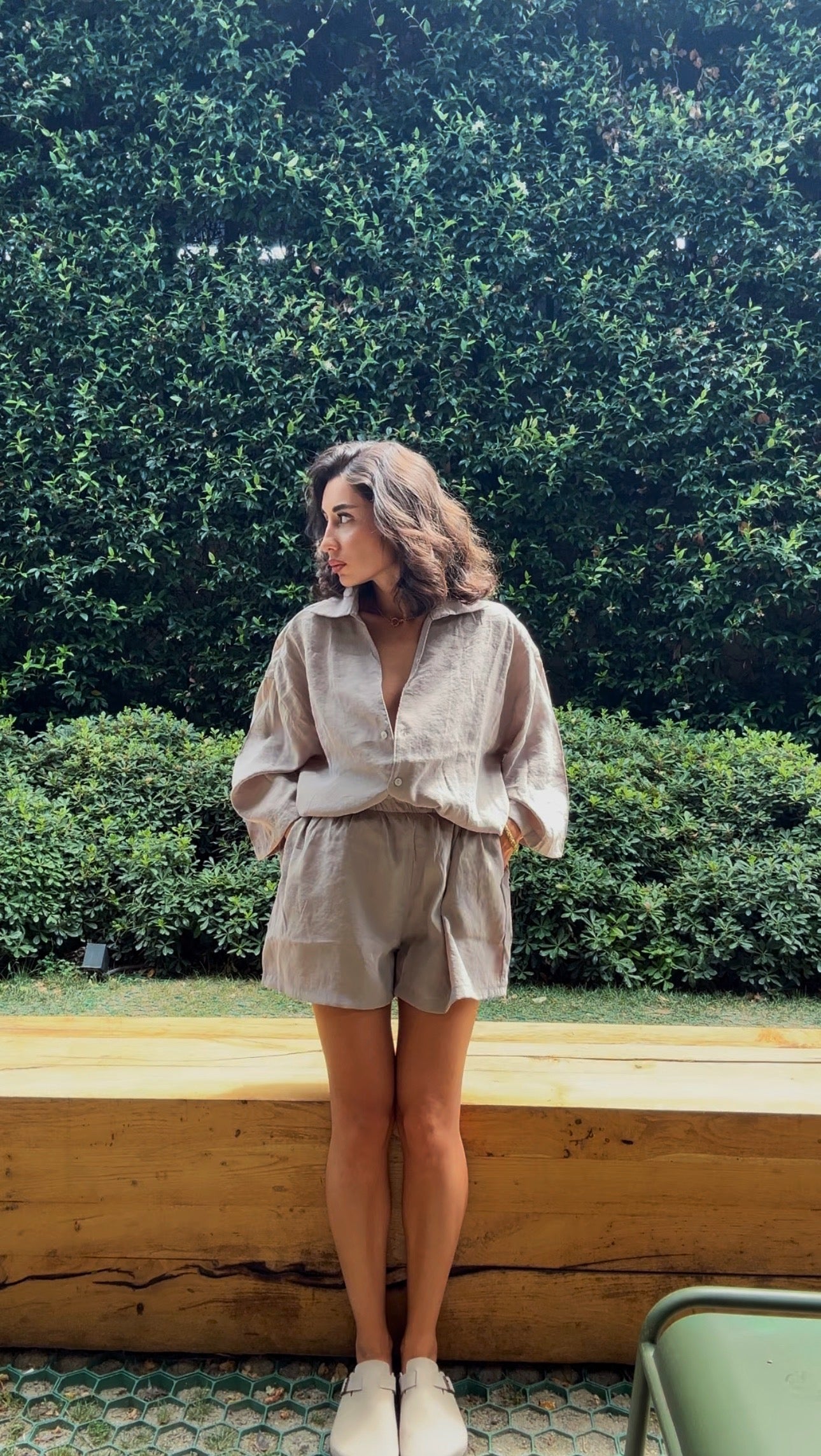 Taupe Oversize Şort Takım