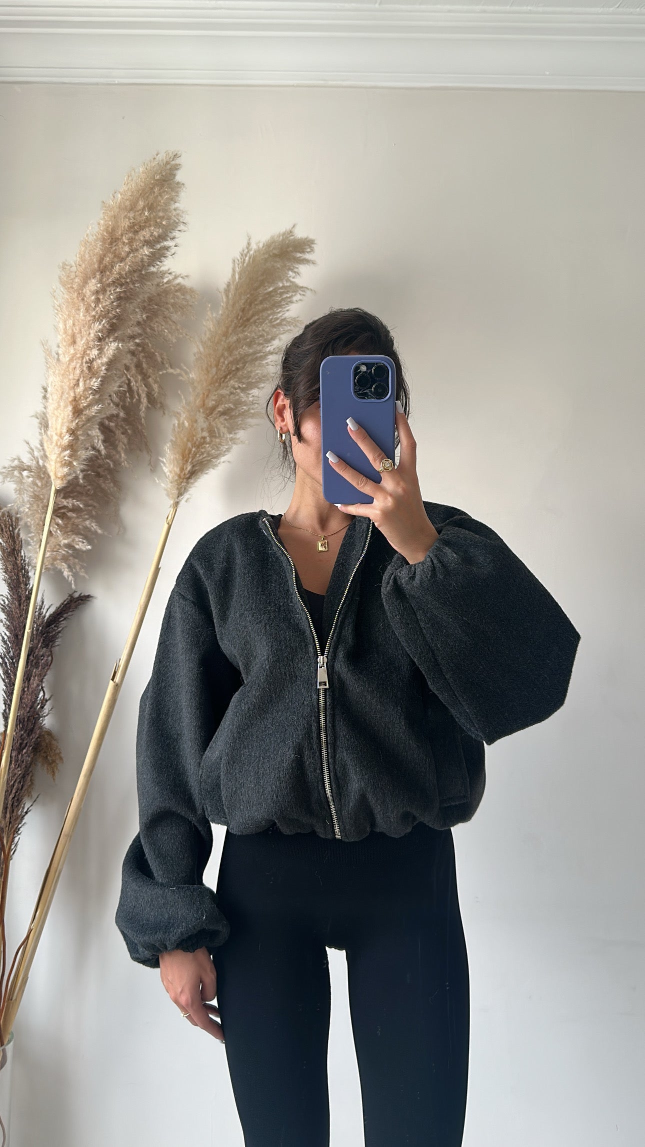 Kürk Detaylı Kaşe Bomber Ceket