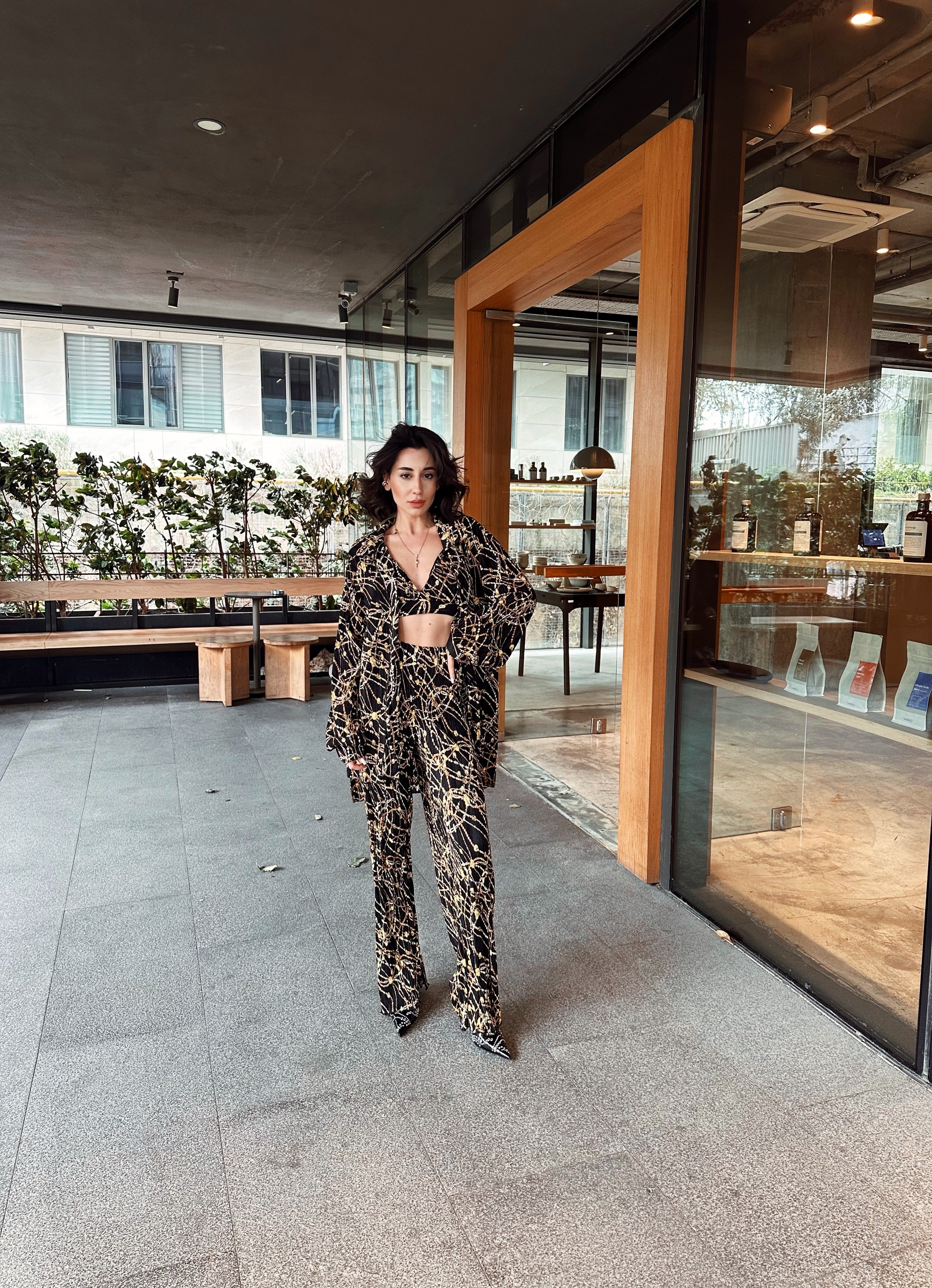 Büstiyer Gömlek Desenli Takım