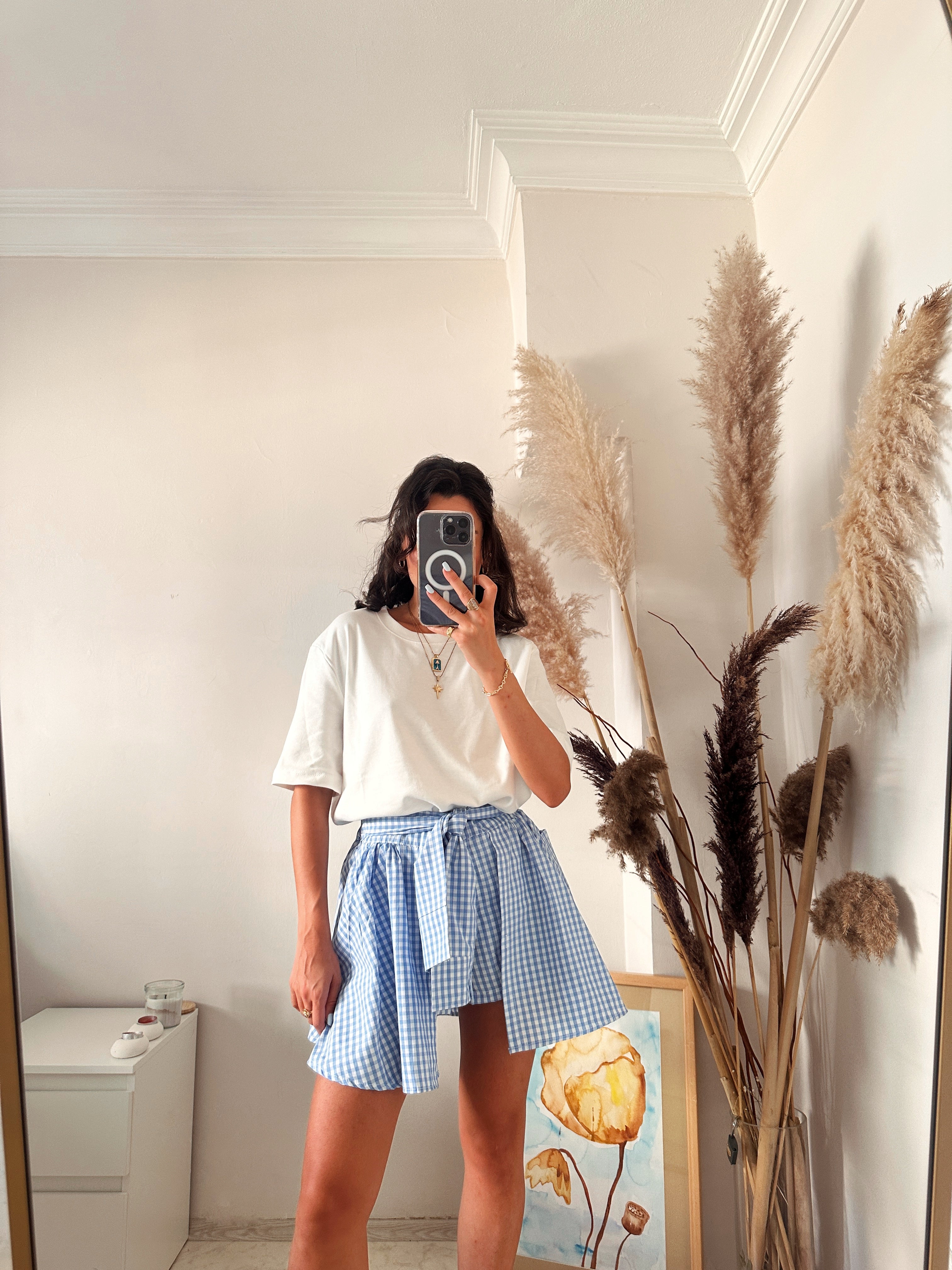 Gingham Bağlamalı Şortlu Etek